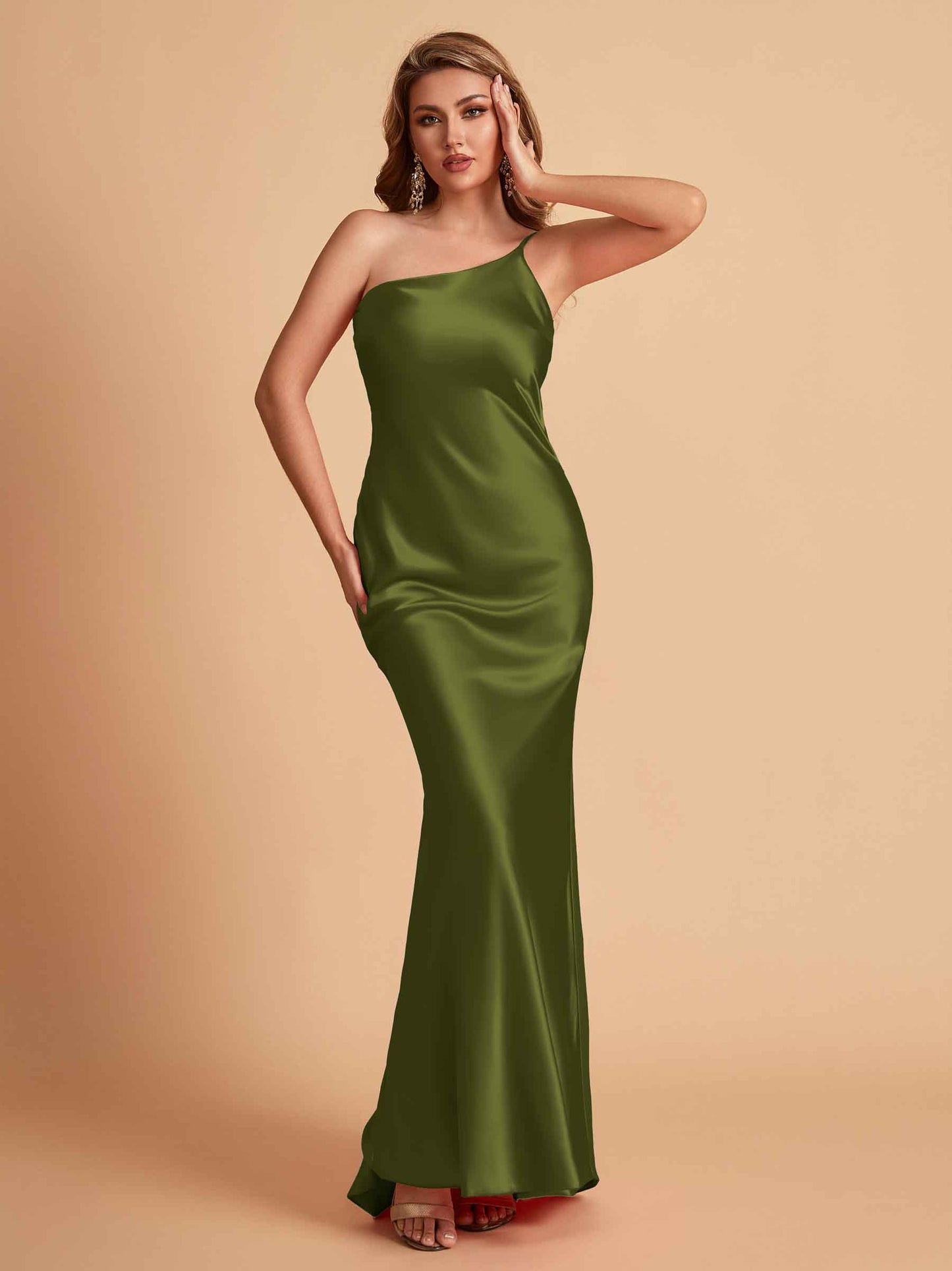 Sexy Silky Satin Sheath One Shoulder Comfy Long Bridesmaid Dresses