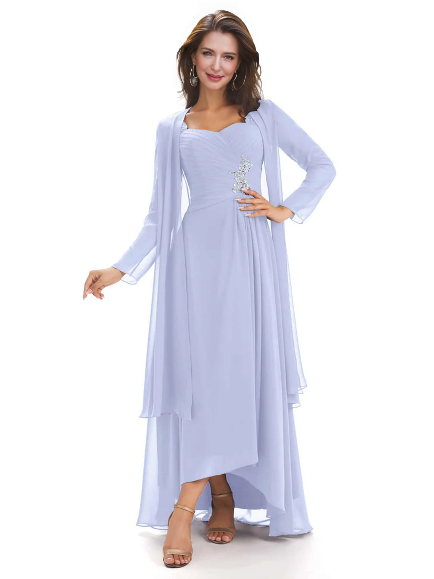 Elegant Asymmetric Neck Long A-Line Chiffon Mother of the Brides Dresses Mom Outfit