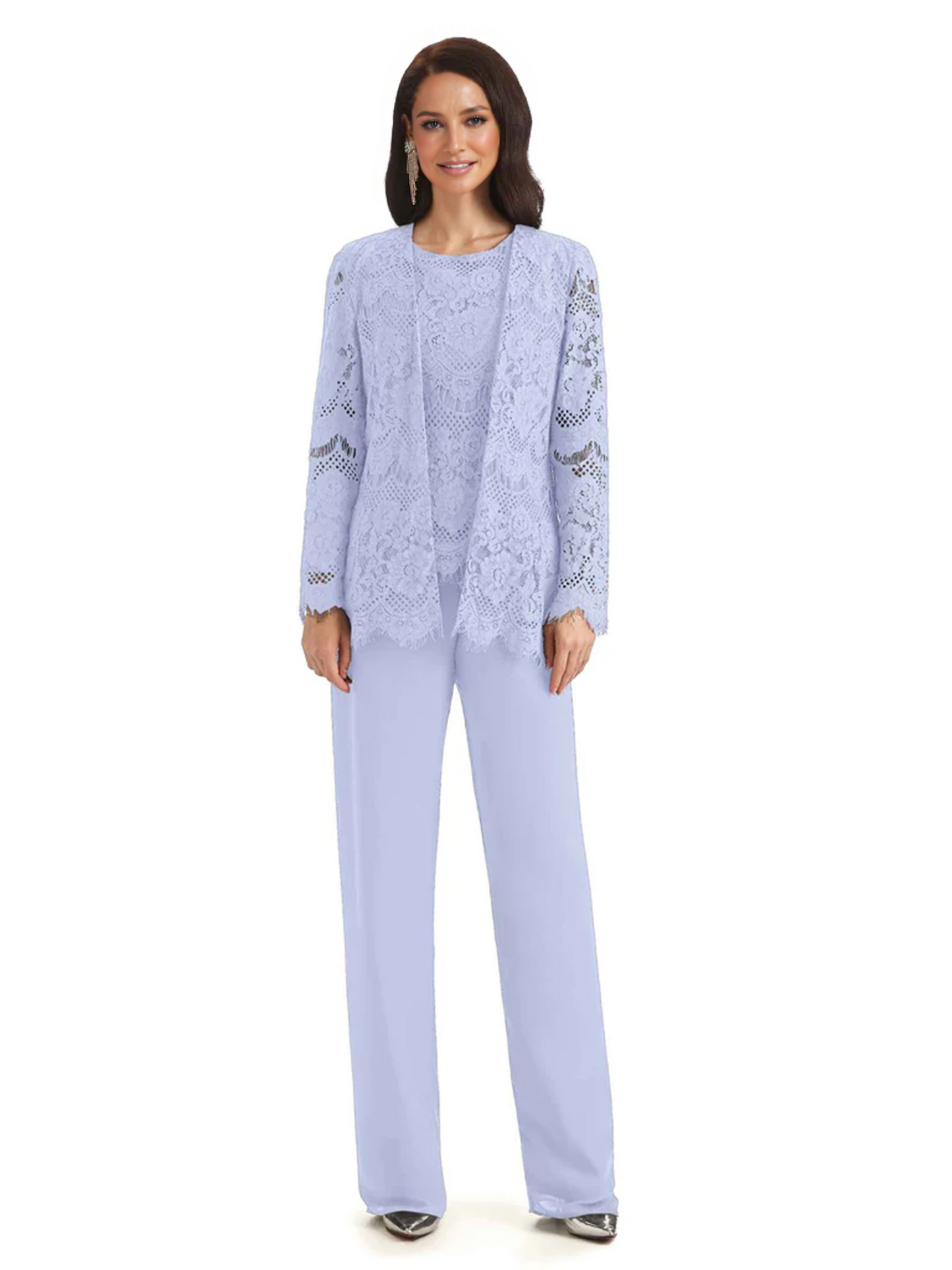3 PCS Lace Lace Chiffon Long Sleeves Mother of the Brides Dresses Suits