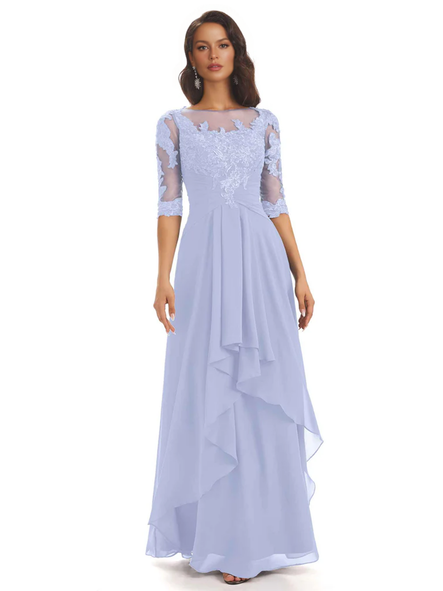 Elegant Lace A-line Chiffon Half Sleeves Mother of the Brides Dresses Floor Length