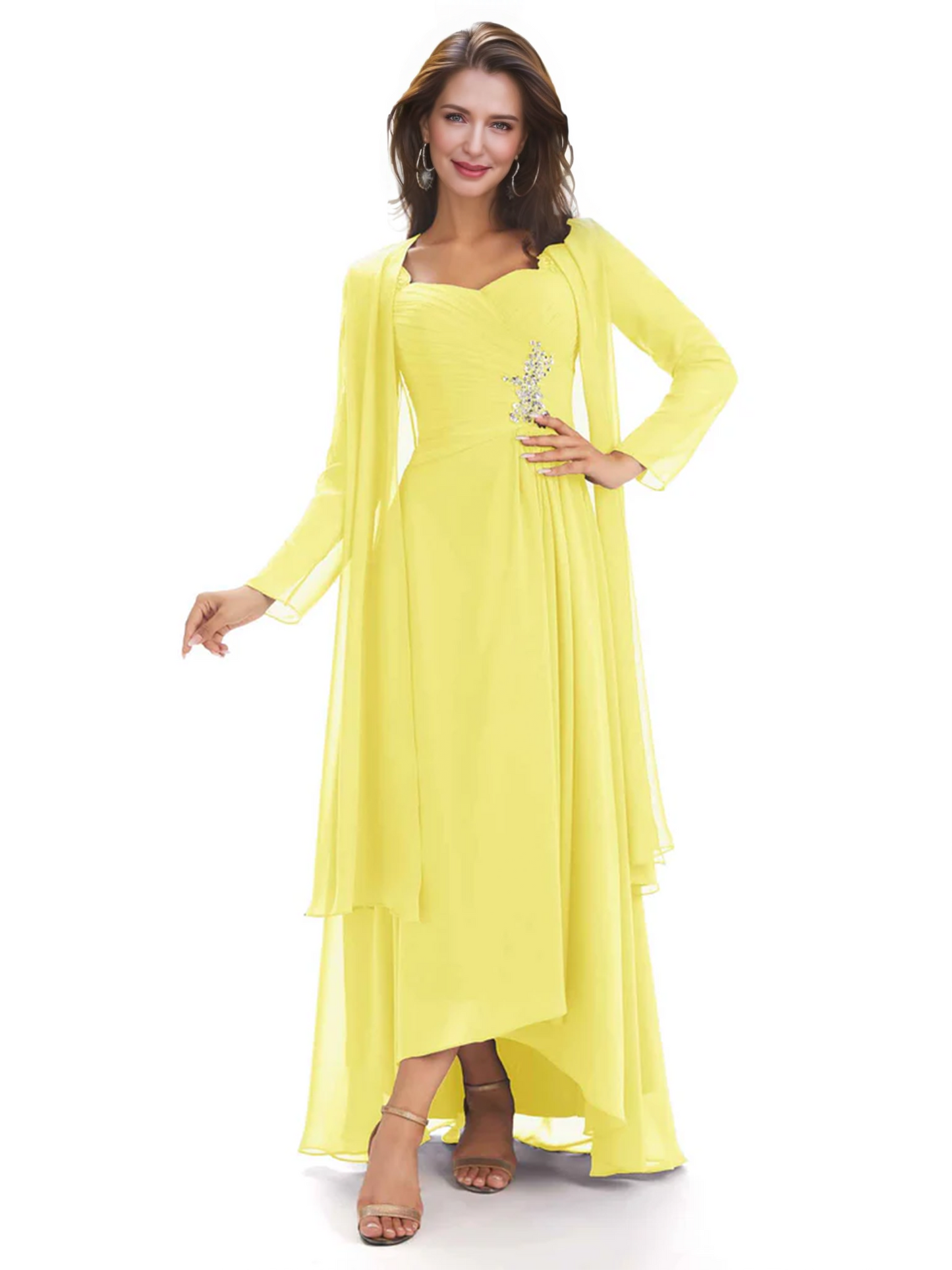 Elegant Asymmetric Neck Long A-Line Chiffon Mother of the Brides Dresses Mom Outfit