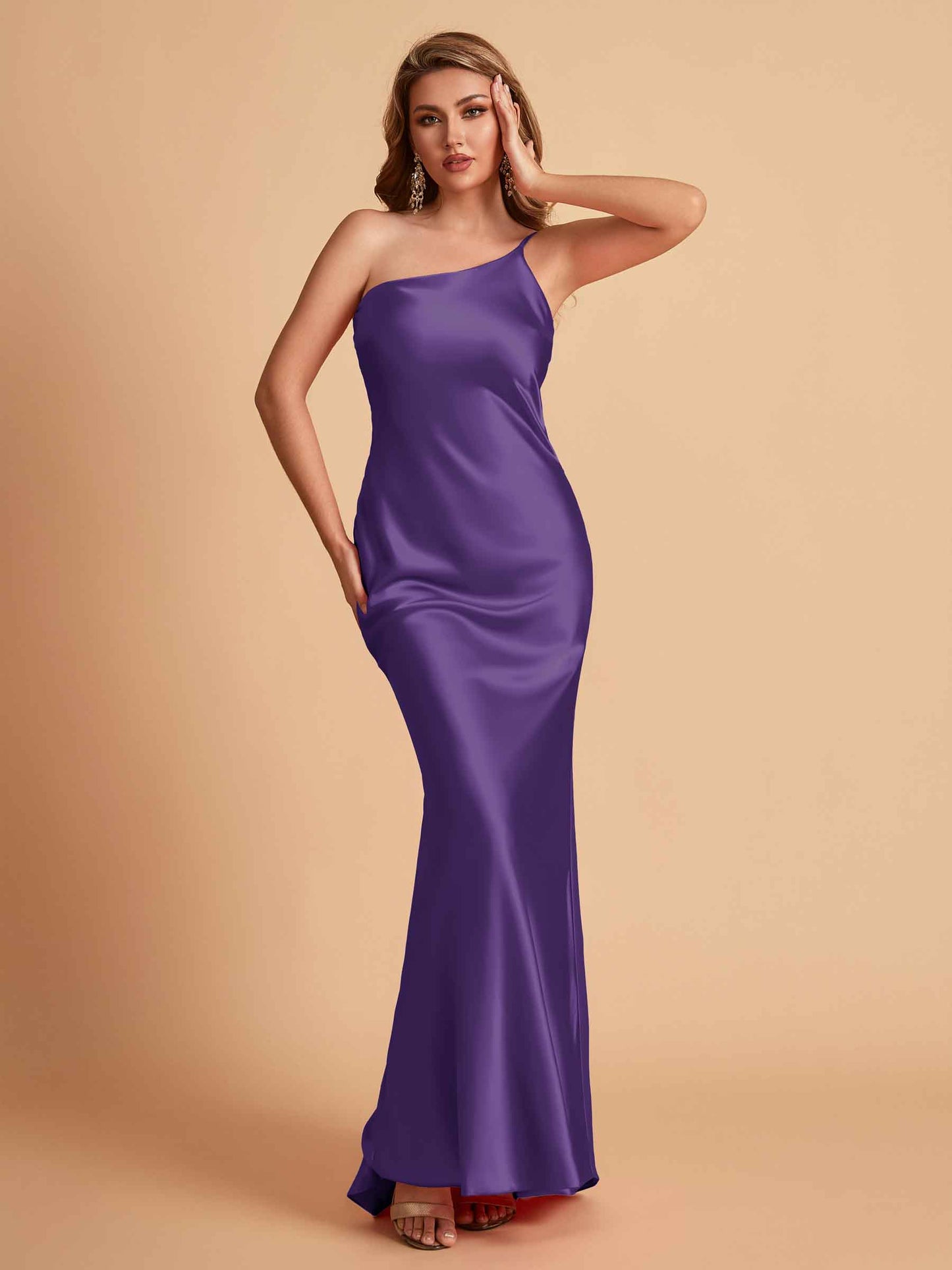 Sexy Silky Satin Sheath One Shoulder Comfy Long Bridesmaid Dresses