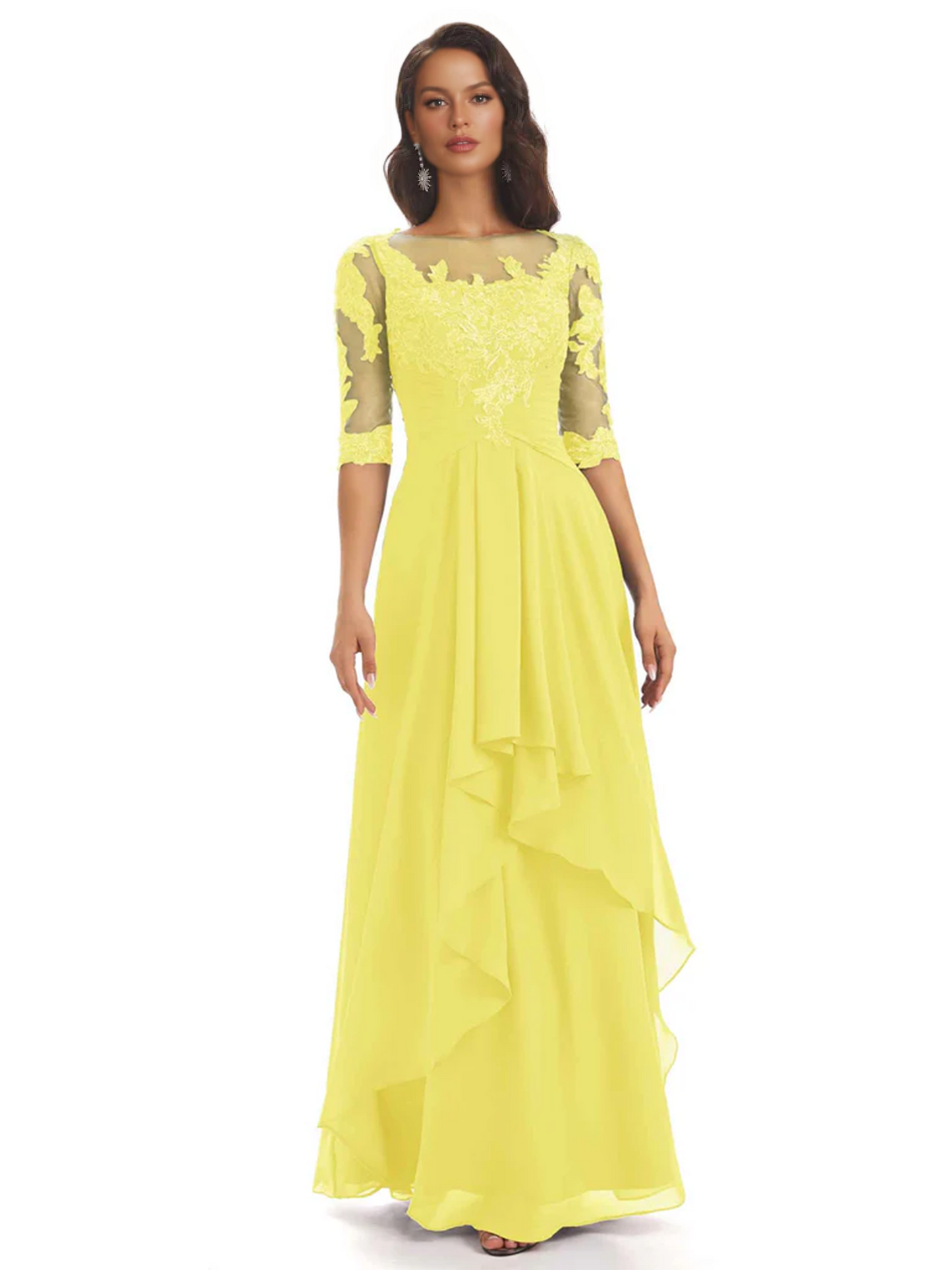 Elegant Lace A-line Chiffon Half Sleeves Mother of the Brides Dresses Floor Length