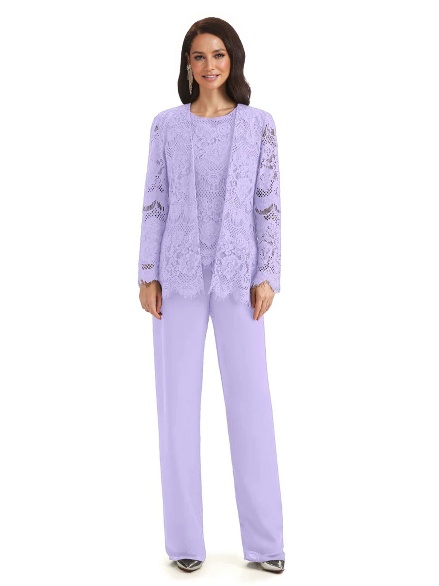 3 PCS Lace Lace Chiffon Long Sleeves Mother of the Brides Dresses Suits