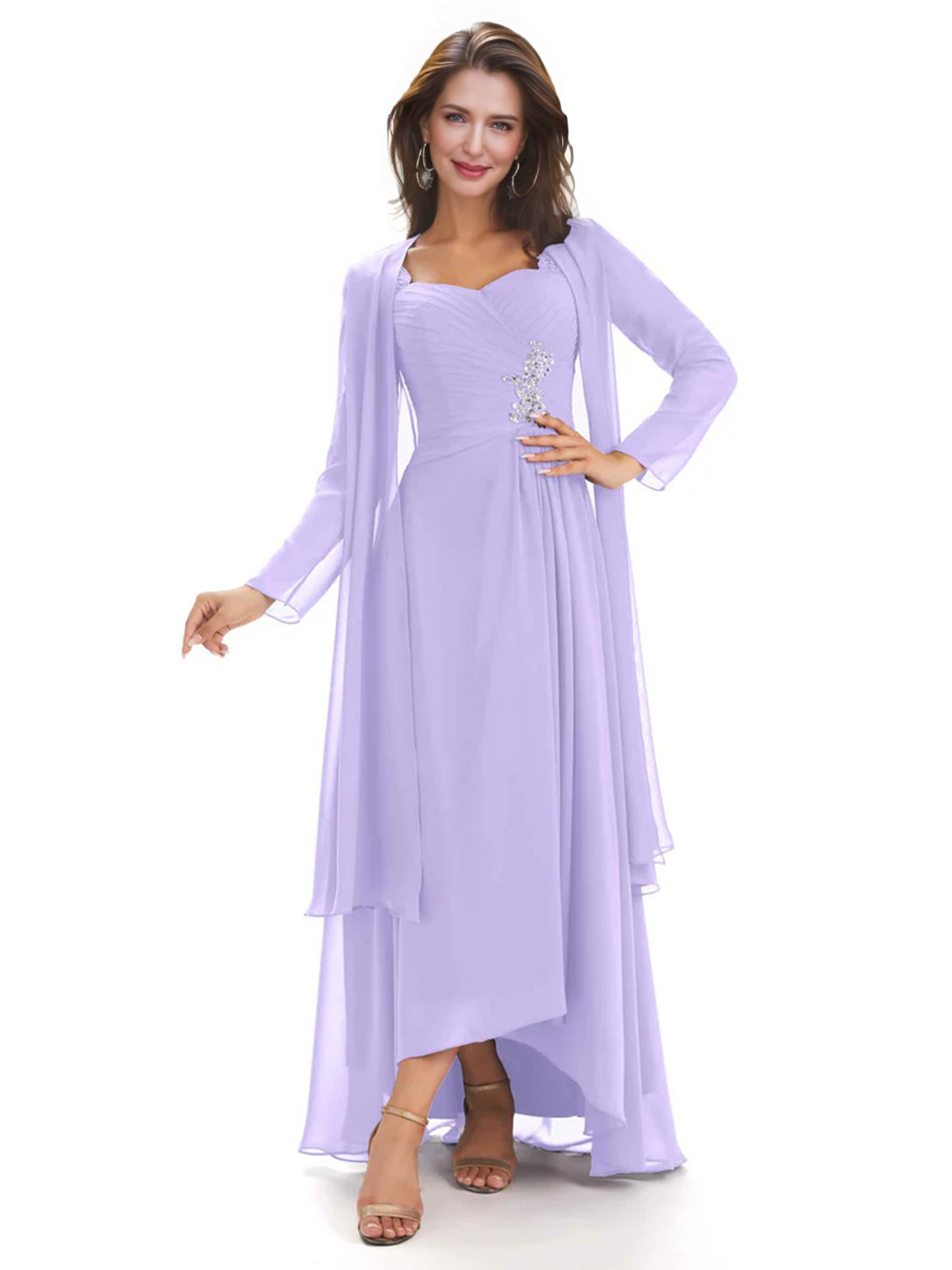 Elegant Asymmetric Neck Long A-Line Chiffon Mother of the Brides Dresses Mom Outfit