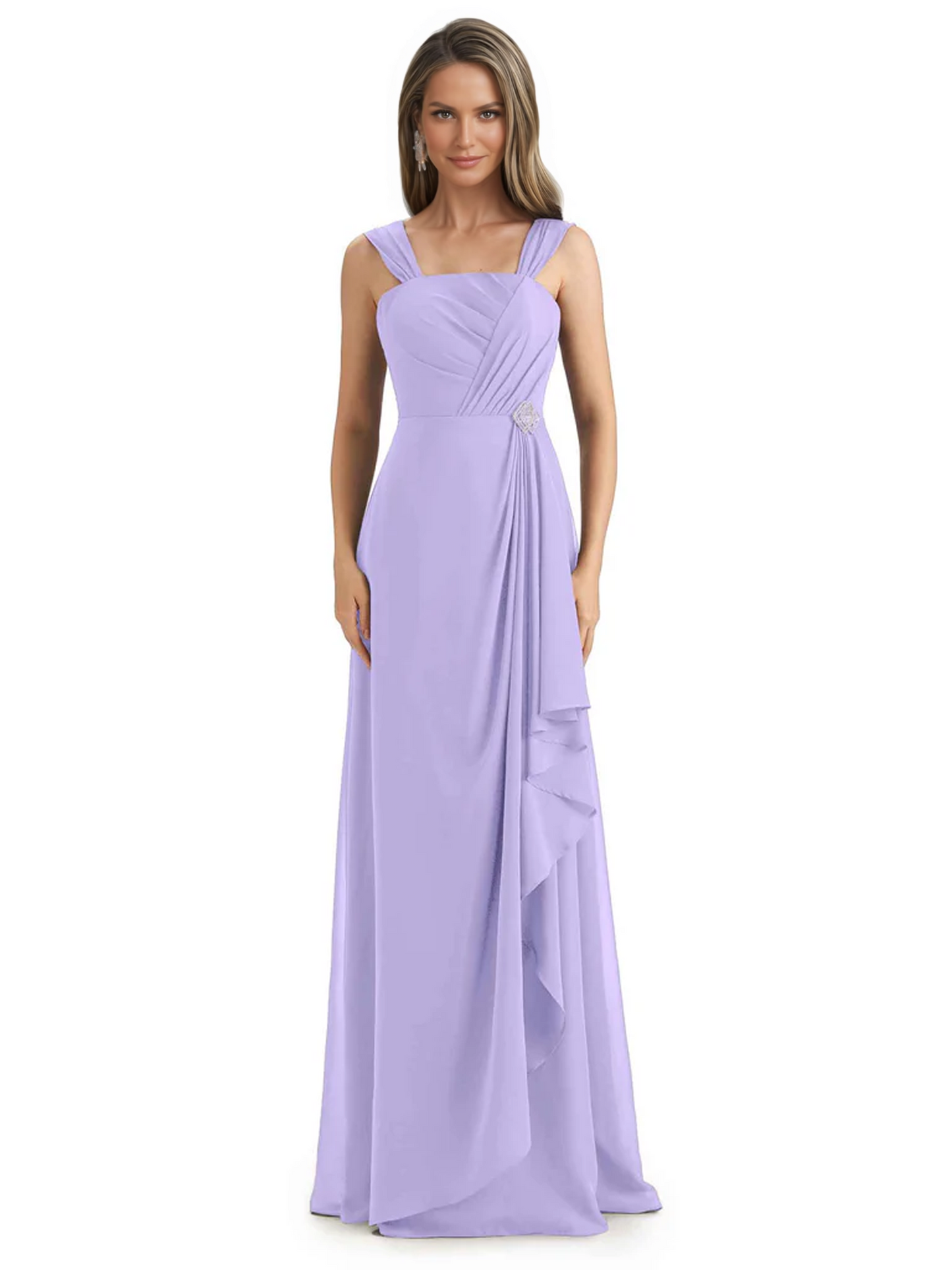 Square Neck Mother of the Bride Dress Floor-Length Chiffon Gown with Ruched Bodice