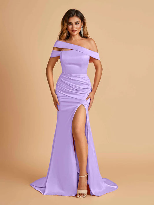 Lilac Mismatched Unique Satin Sexy Mermaid Long Bridesmaid Dresses Online