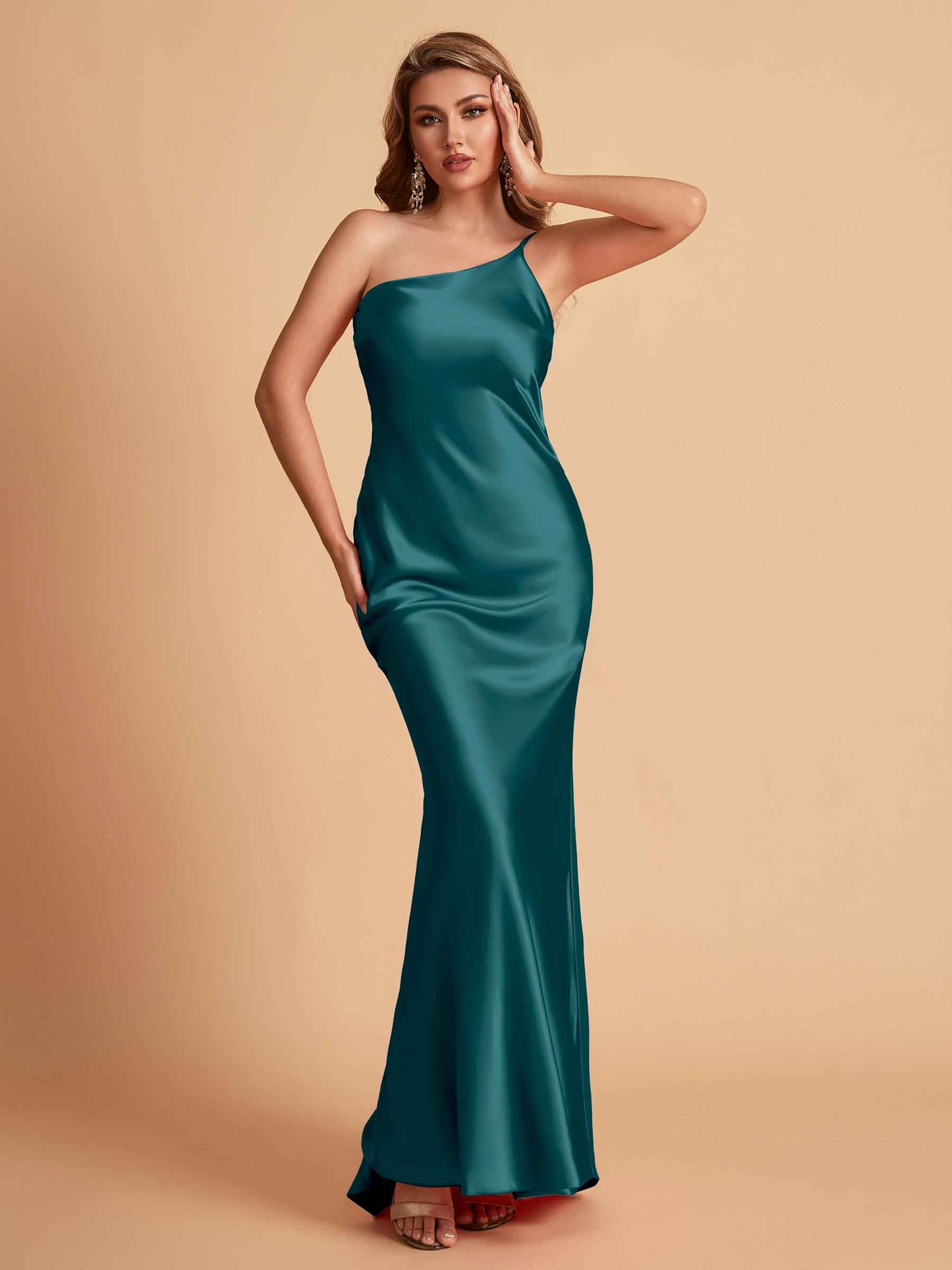 Sexy Silky Satin Sheath One Shoulder Comfy Long Bridesmaid Dresses