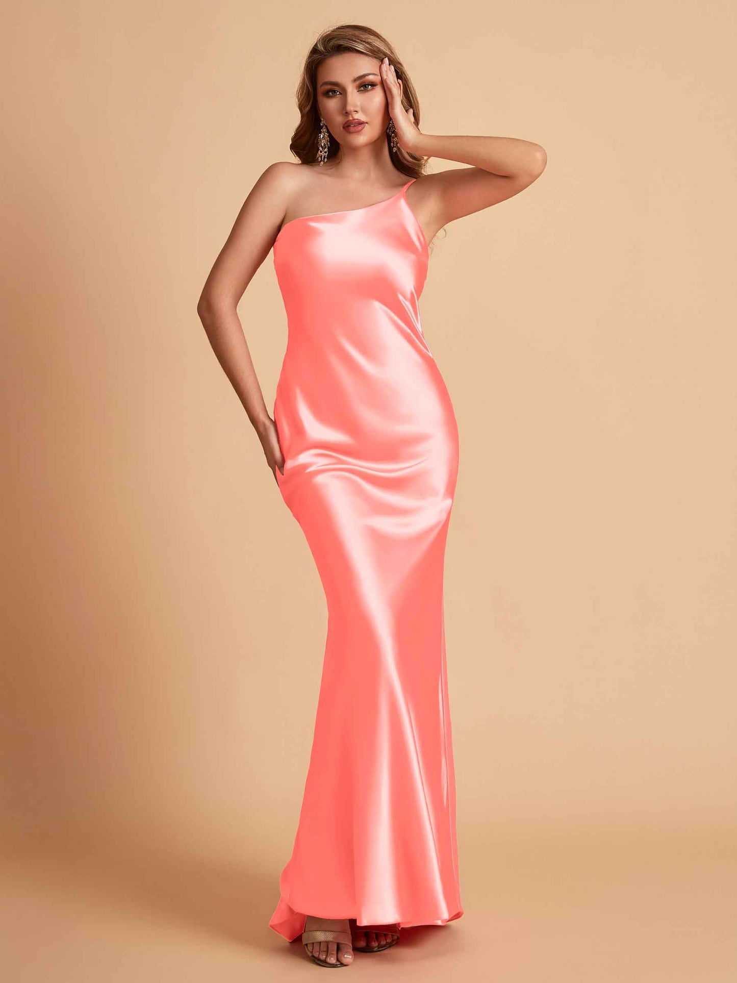 Sexy Silky Satin Sheath One Shoulder Comfy Long Bridesmaid Dresses