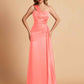 Sexy Satin Sheath One Shoulder With Train Elegant Long Bridesmaid Dresses