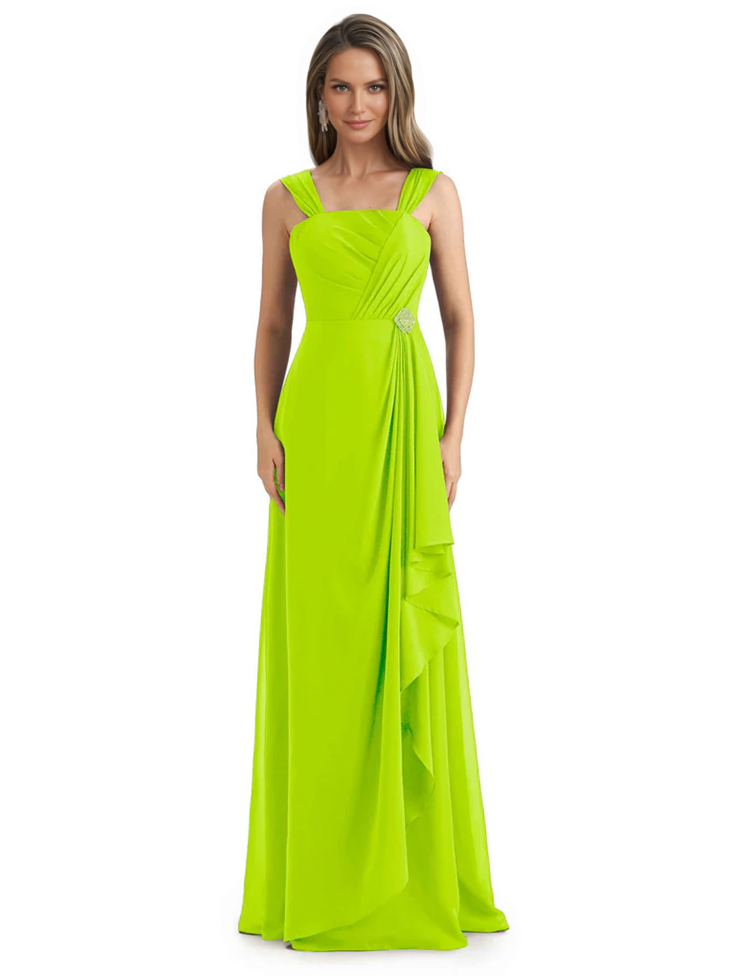 Square Neck Mother of the Bride Dress Floor-Length Chiffon Gown with Ruched Bodice