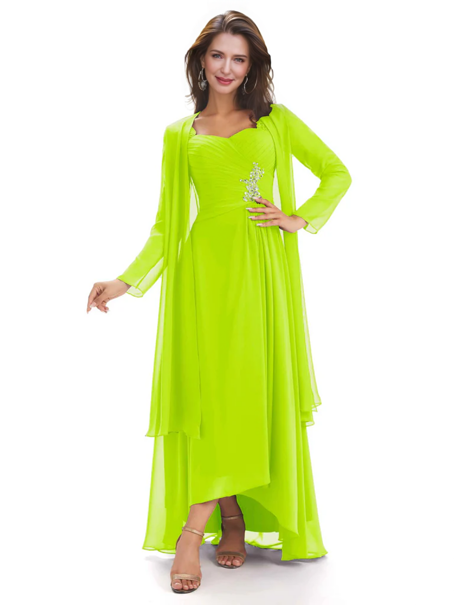 Elegant Asymmetric Neck Long A-Line Chiffon Mother of the Brides Dresses Mom Outfit