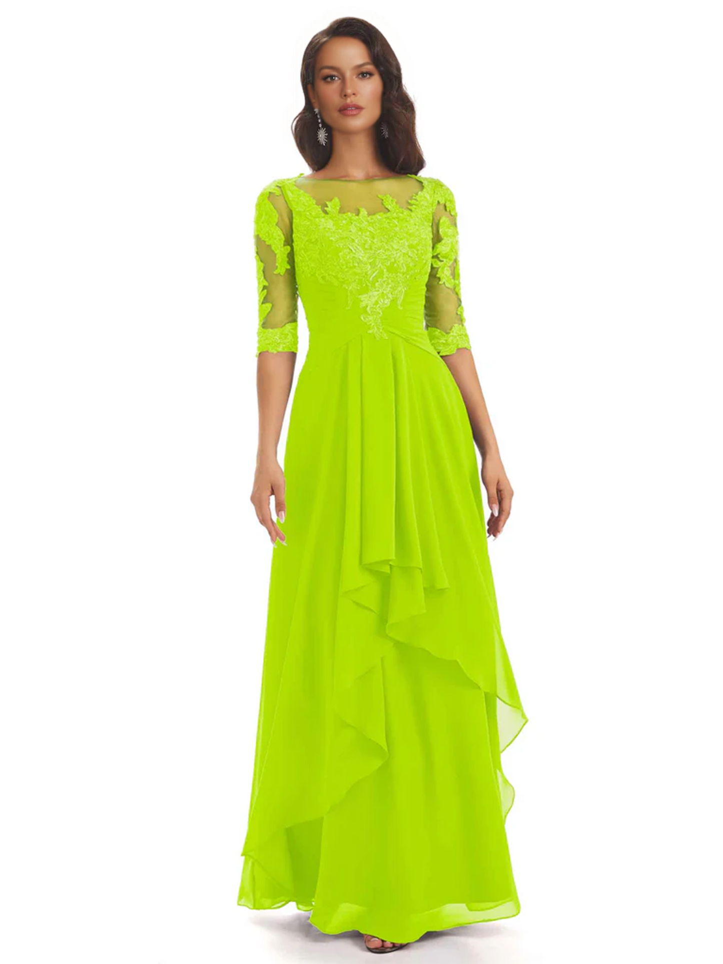 Elegant Lace A-line Chiffon Half Sleeves Mother of the Brides Dresses Floor Length