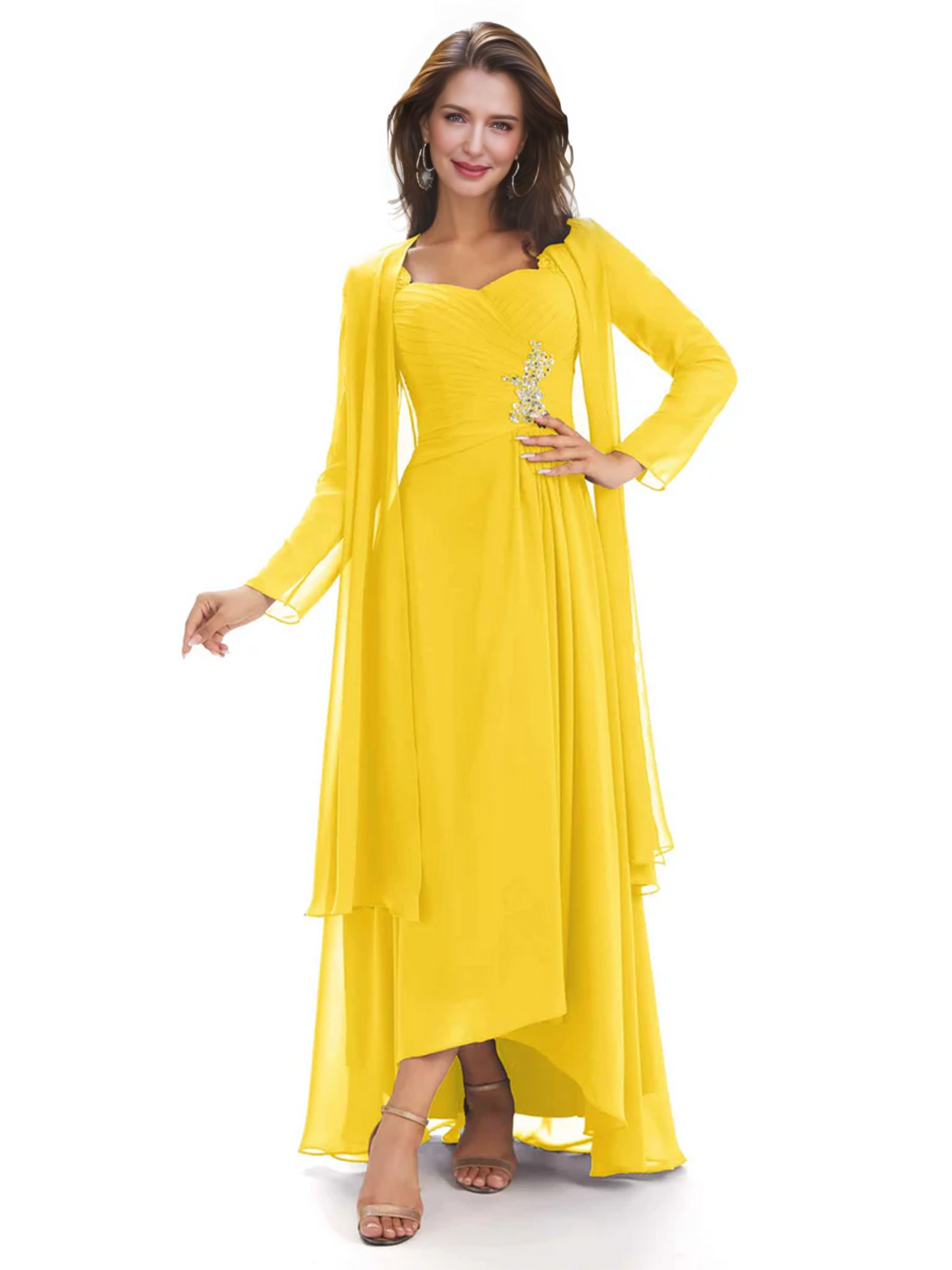 Elegant Asymmetric Neck Long A-Line Chiffon Mother of the Brides Dresses Mom Outfit