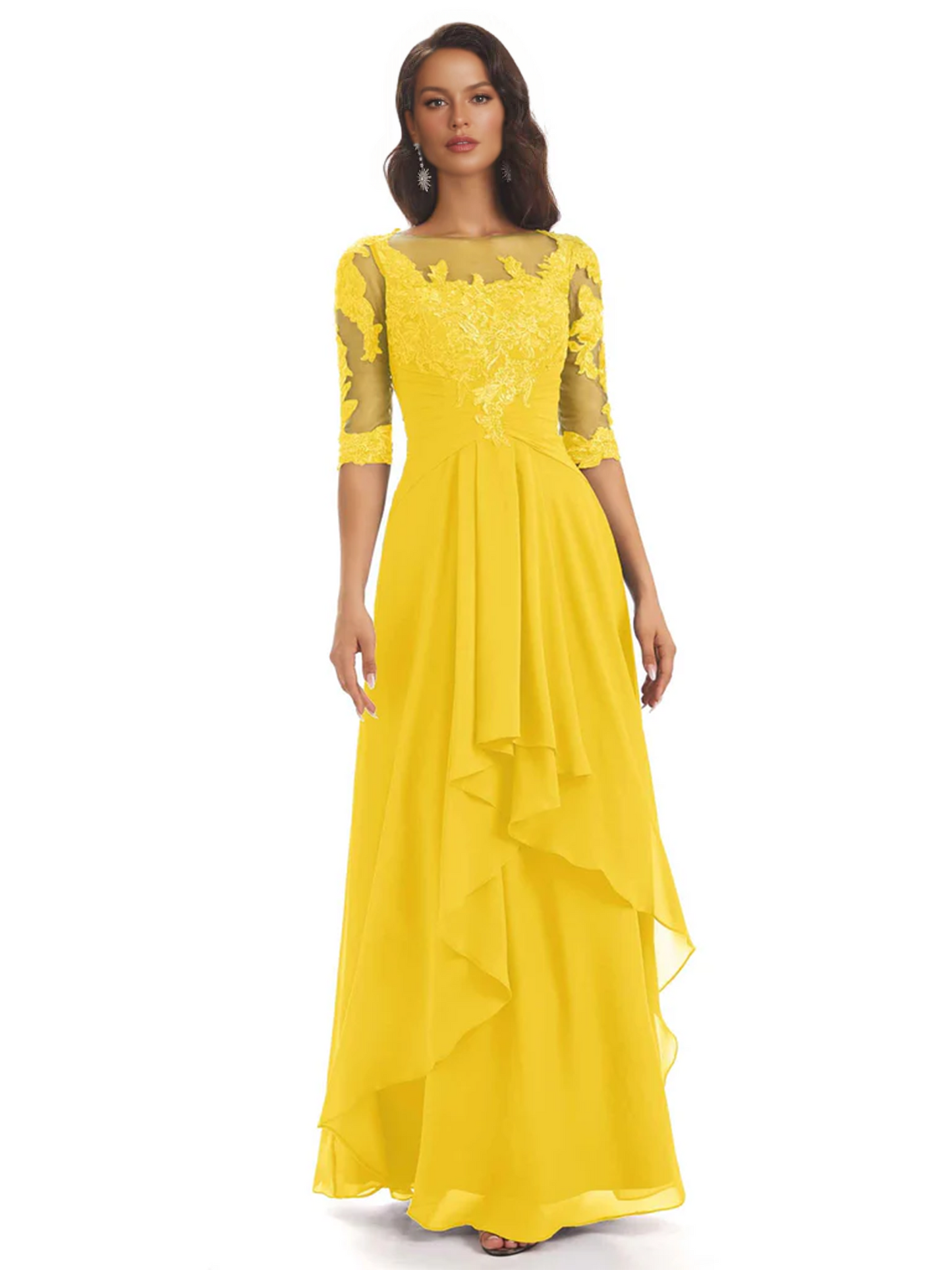 Elegant Lace A-line Chiffon Half Sleeves Mother of the Brides Dresses Floor Length