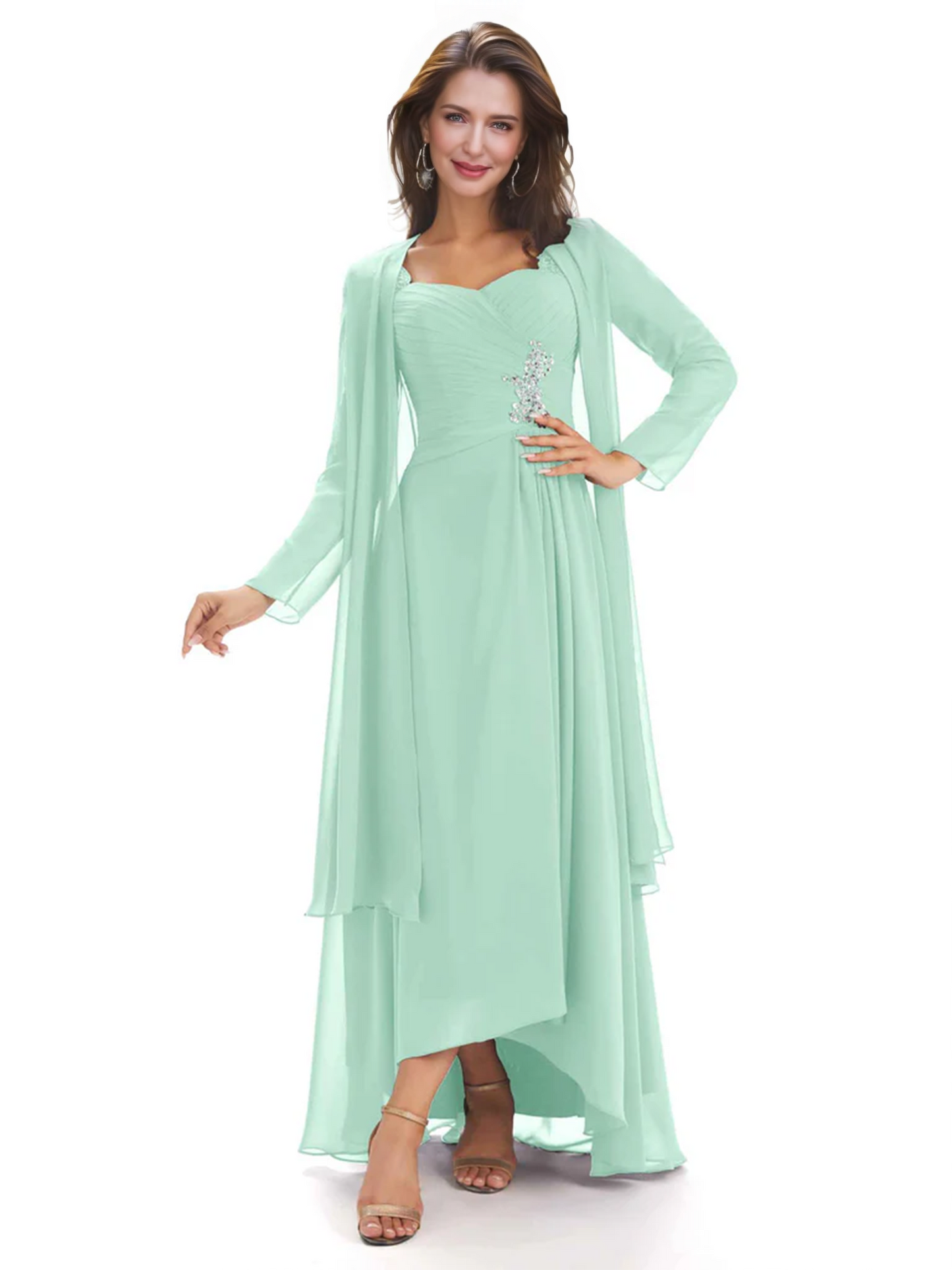 Elegant Asymmetric Neck Long A-Line Chiffon Mother of the Brides Dresses Mom Outfit