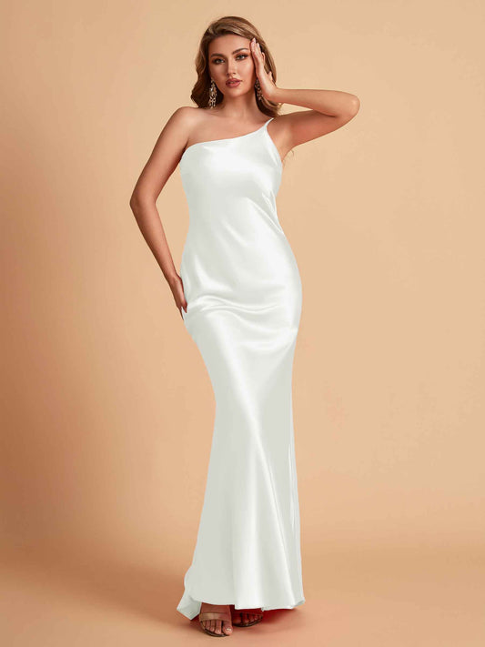Sexy Silky Satin Sheath One Shoulder Comfy Long Bridesmaid Dresses