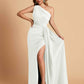 Elegant Soft Satin One Shoulder With Pleats Sheath Long Bridesmaid Dresses