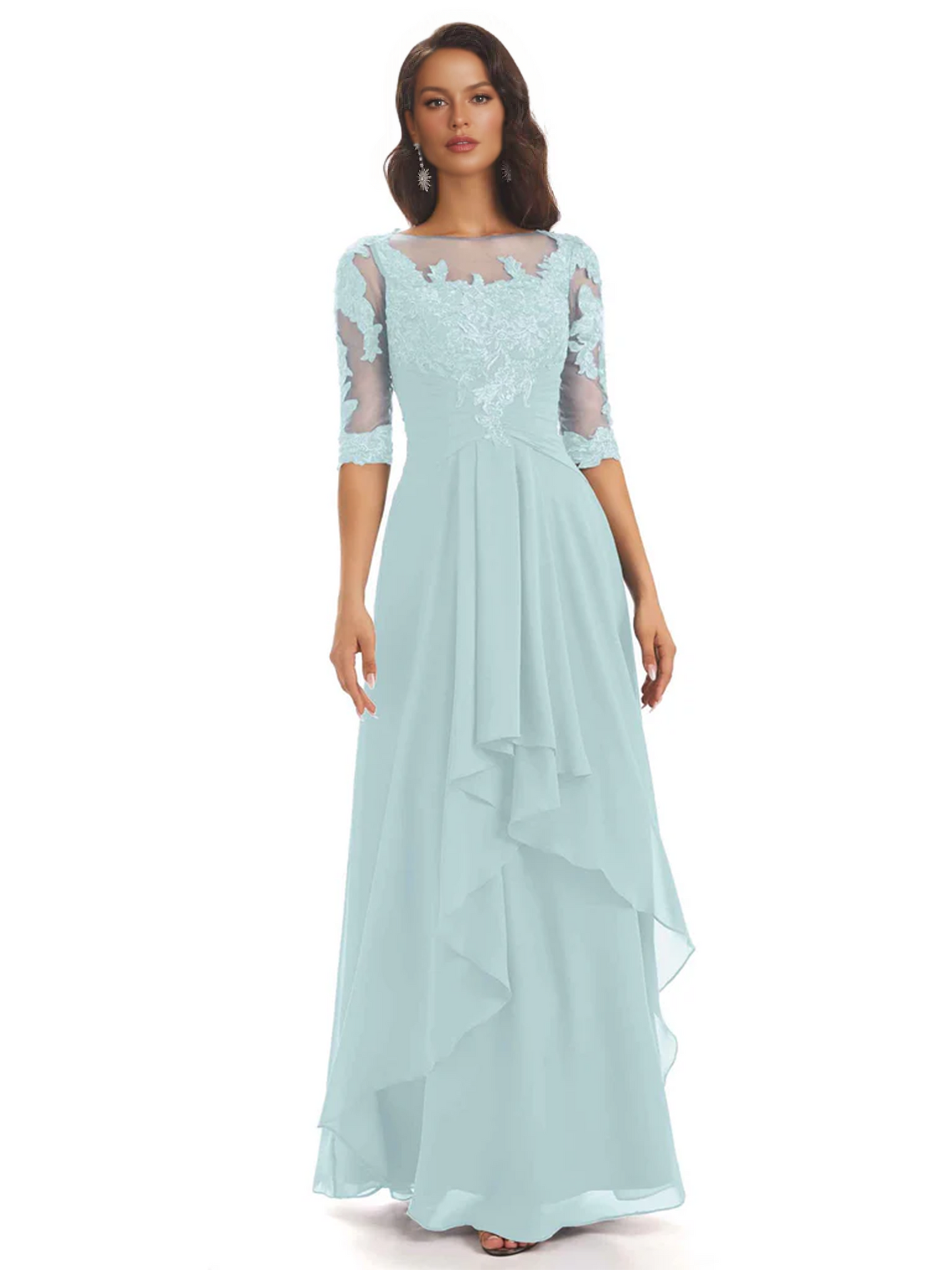 Elegant Lace A-line Chiffon Half Sleeves Mother of the Brides Dresses Floor Length