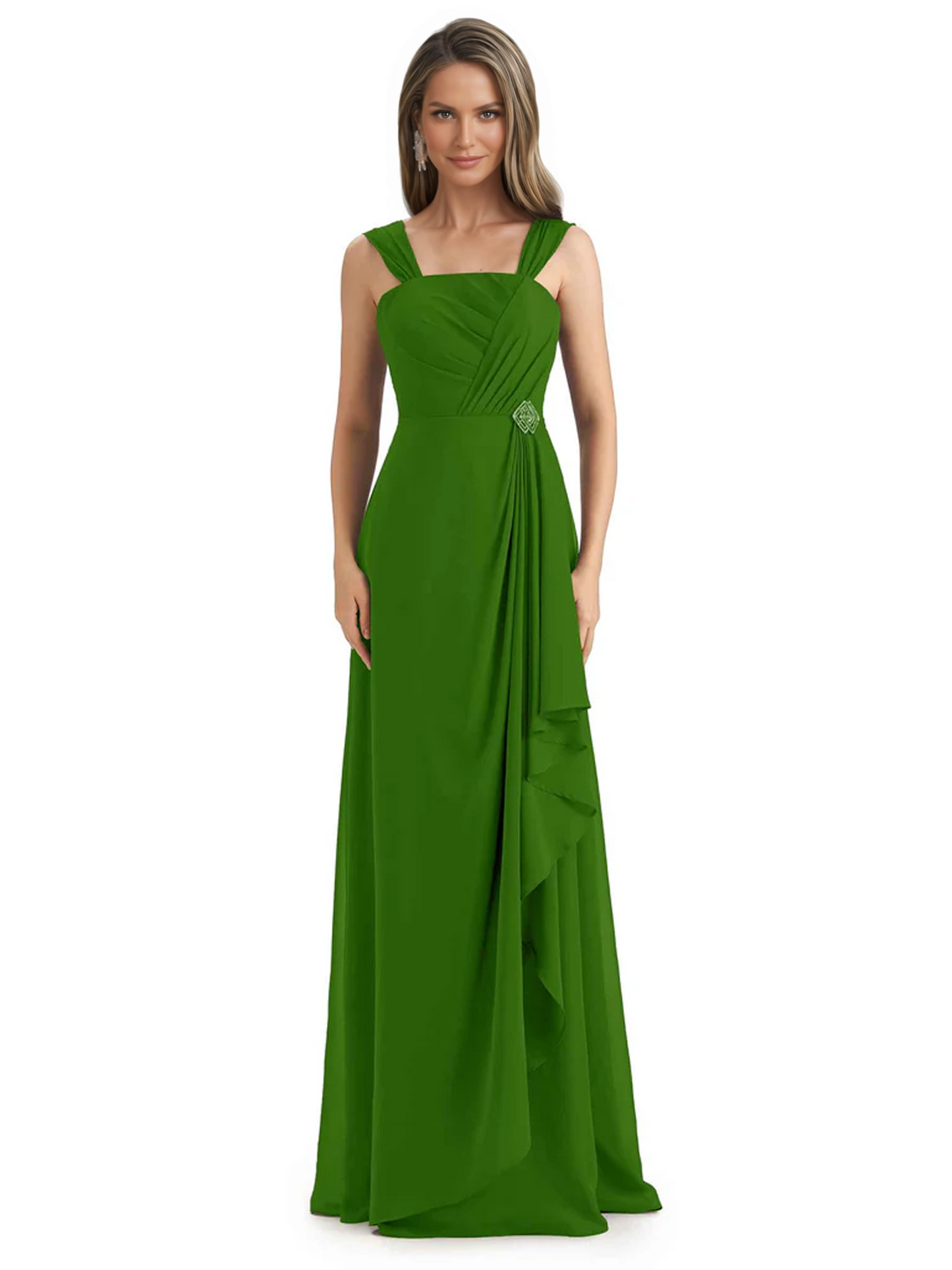 Square Neck Mother of the Bride Dress Floor-Length Chiffon Gown with Ruched Bodice