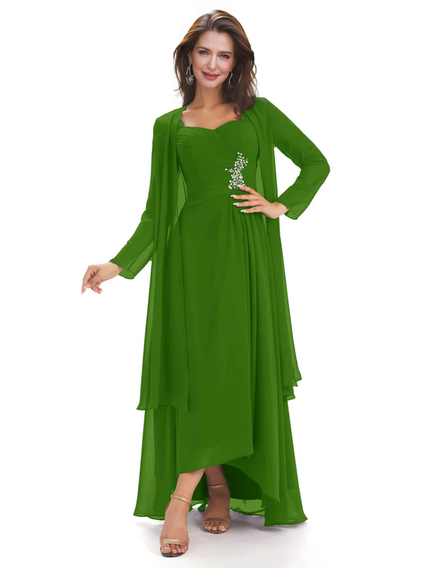 Elegant Asymmetric Neck Long A-Line Chiffon Mother of the Brides Dresses Mom Outfit