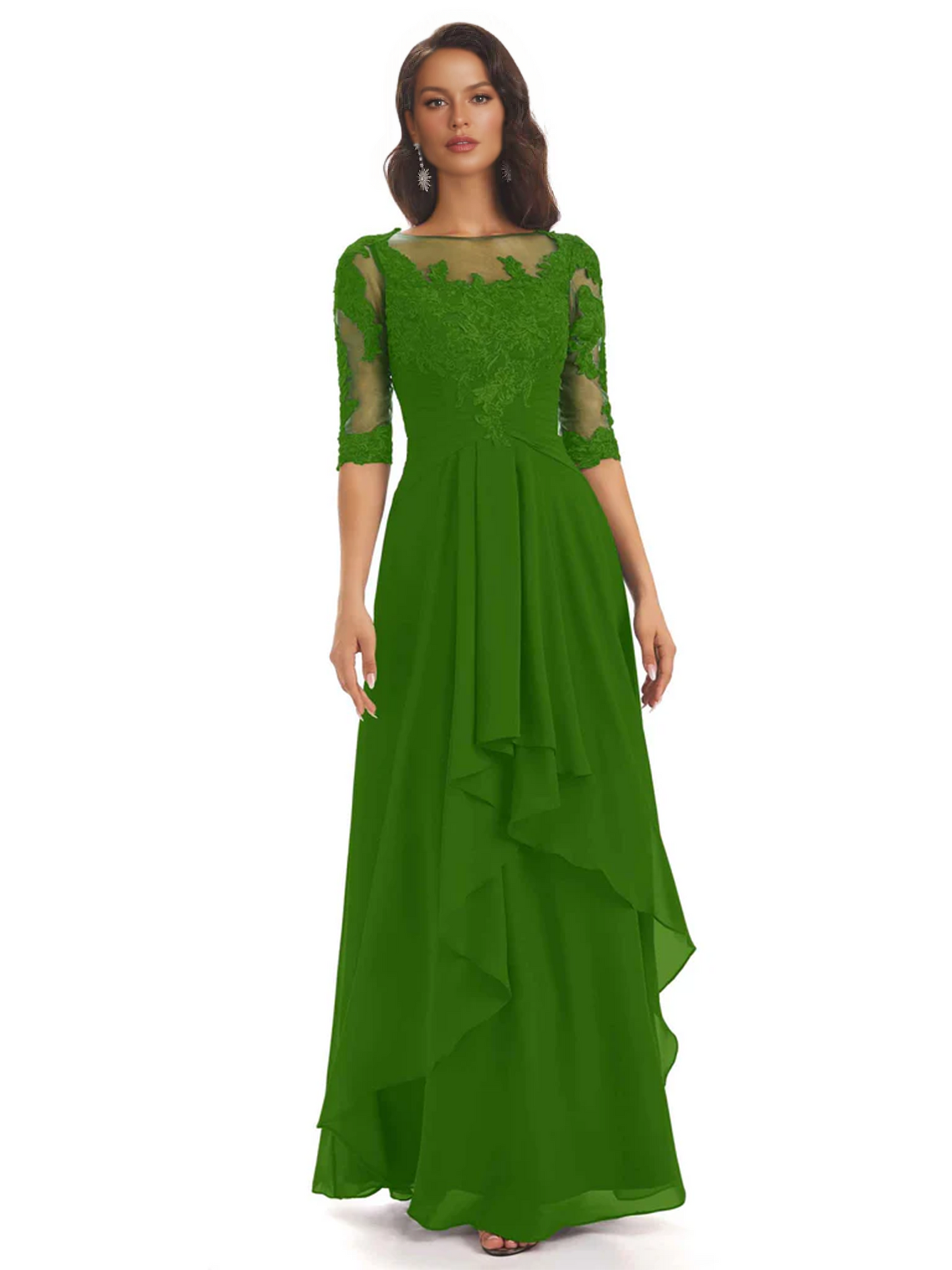 Elegant Lace A-line Chiffon Half Sleeves Mother of the Brides Dresses Floor Length