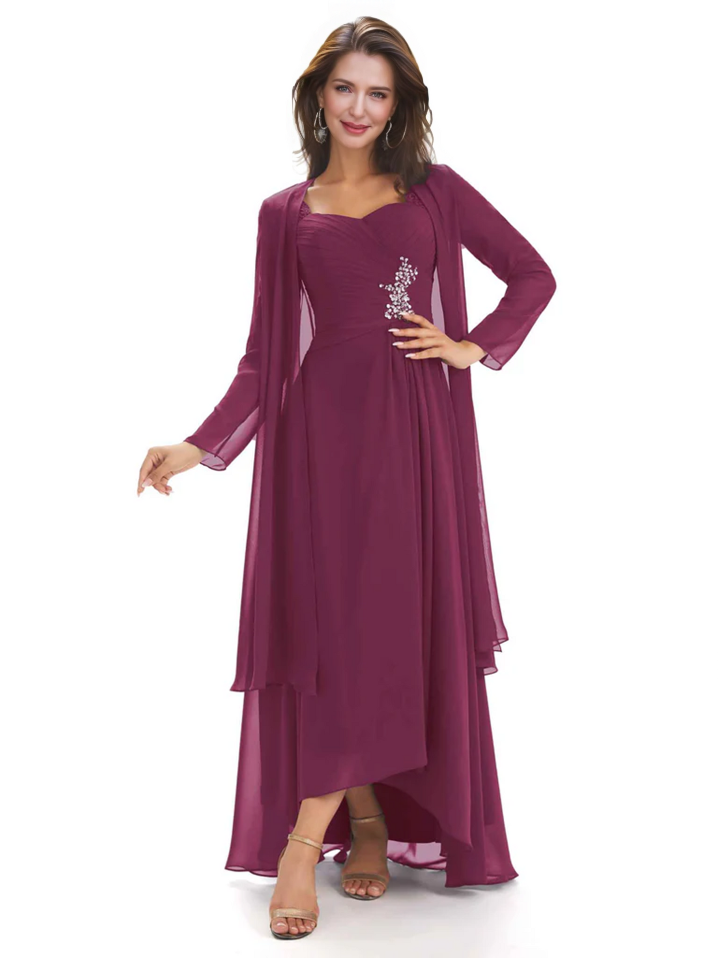 Elegant Asymmetric Neck Long A-Line Chiffon Mother of the Brides Dresses Mom Outfit