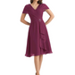 Mother of the Bride Dress Knee-Length V-Neck Chiffon Gown with Ruched Bodice