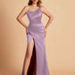 Elegant Silky Satin Mermaid One Shoulder With Pleats Long Bridesmaid Dresses