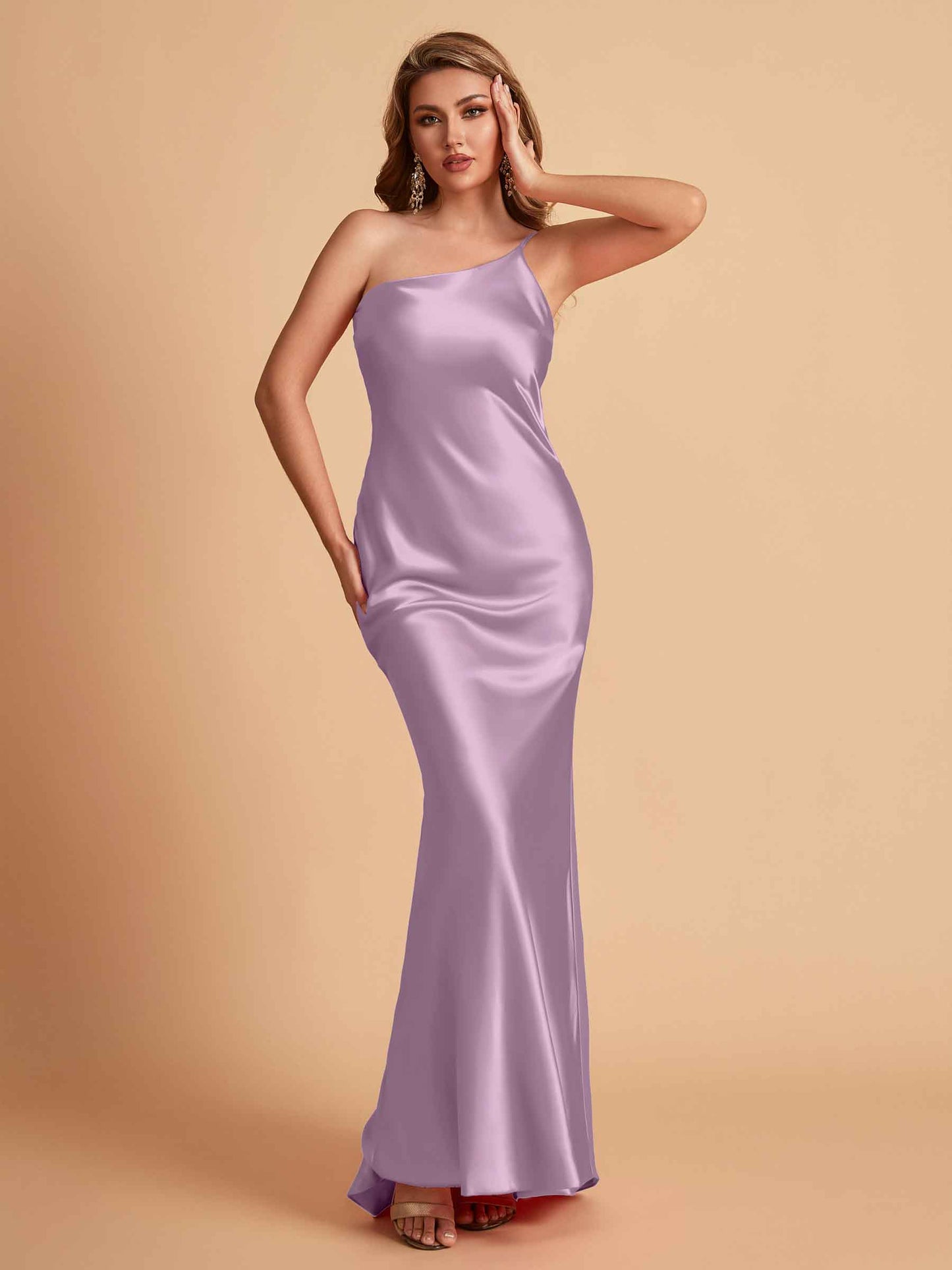 Sexy Silky Satin Sheath One Shoulder Comfy Long Bridesmaid Dresses