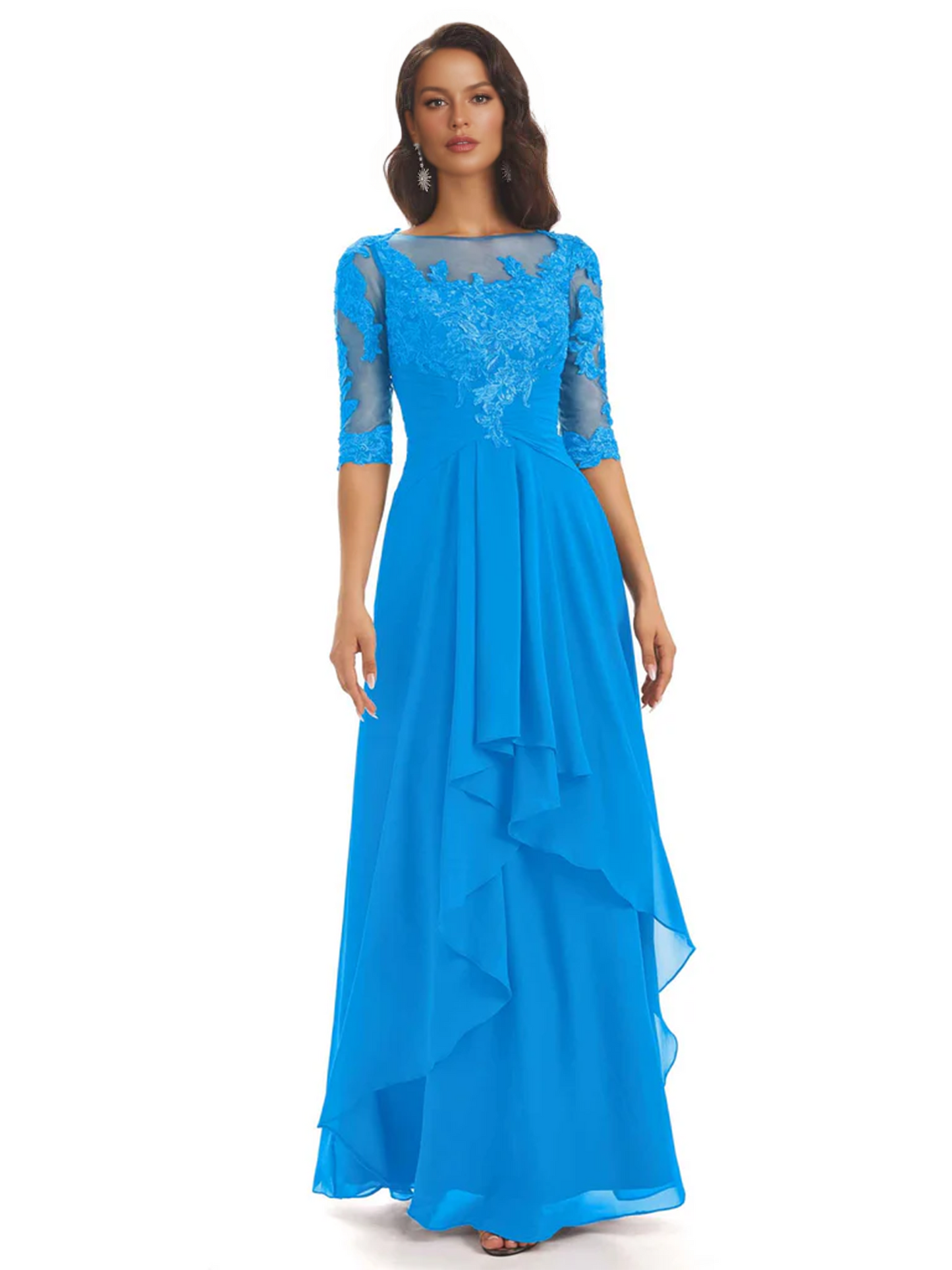 Elegant Lace A-line Chiffon Half Sleeves Mother of the Brides Dresses Floor Length