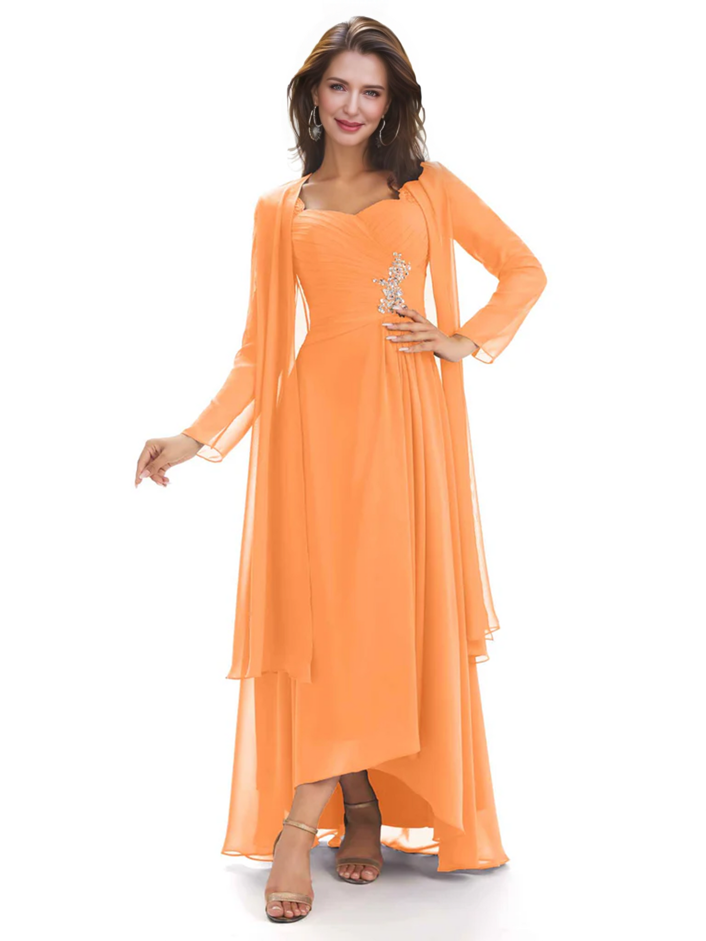 Elegant Asymmetric Neck Long A-Line Chiffon Mother of the Brides Dresses Mom Outfit