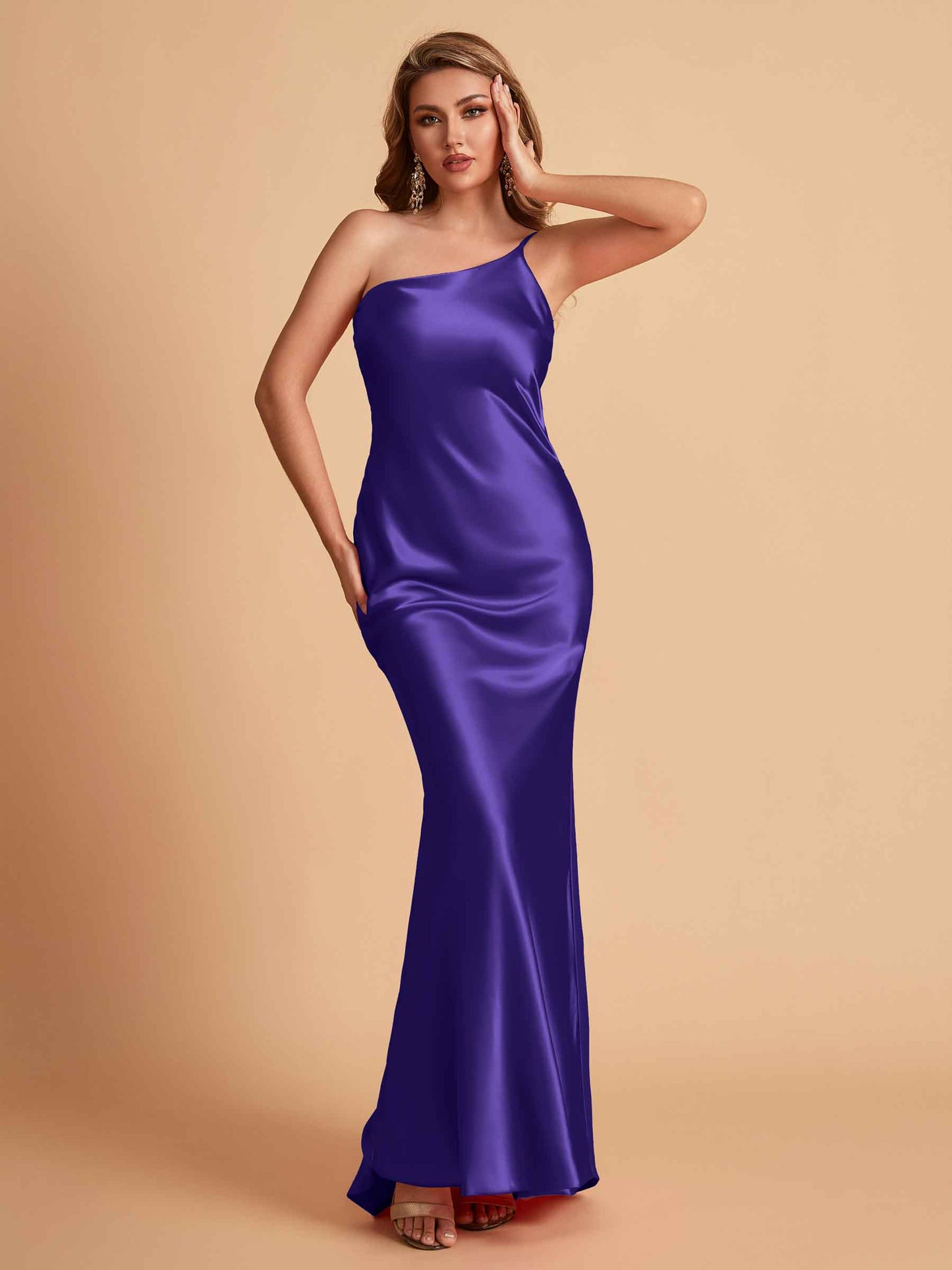 Sexy Silky Satin Sheath One Shoulder Comfy Long Bridesmaid Dresses