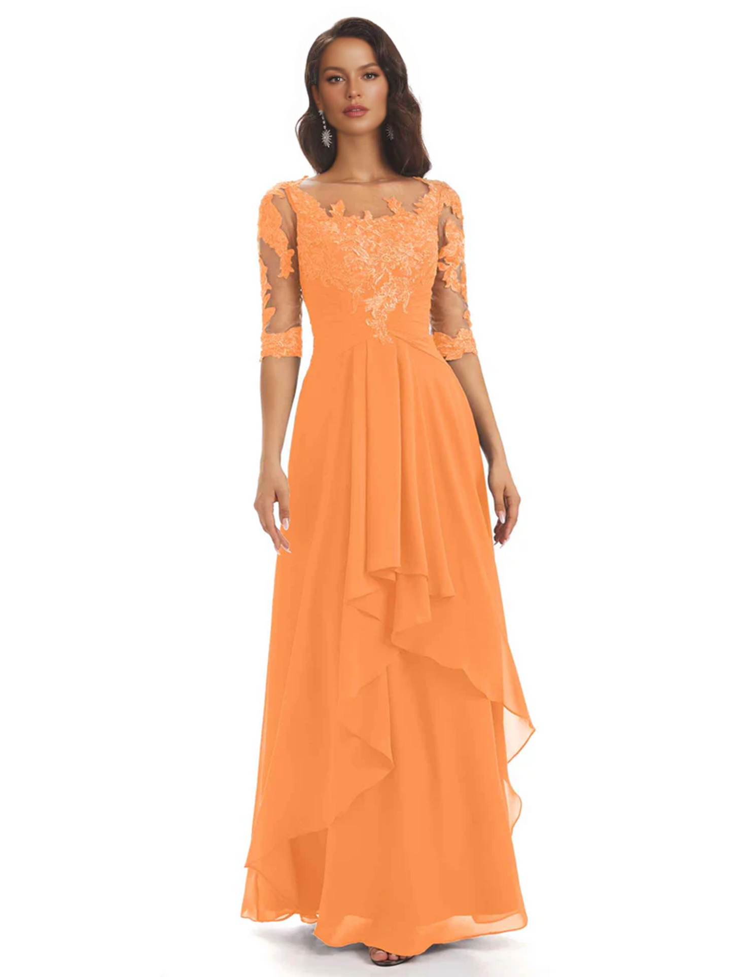 Elegant Lace A-line Chiffon Half Sleeves Mother of the Brides Dresses Floor Length