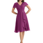 Mother of the Bride Dress Knee-Length V-Neck Chiffon Gown with Ruched Bodice