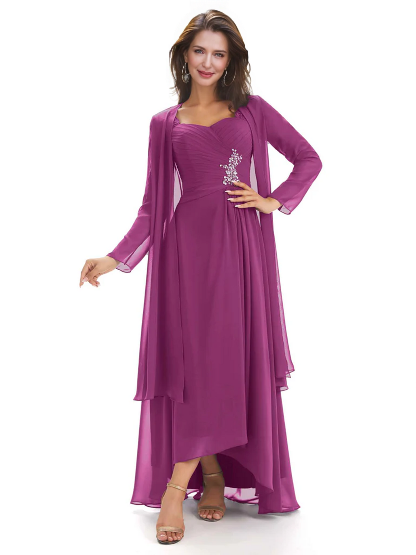 Elegant Asymmetric Neck Long A-Line Chiffon Mother of the Brides Dresses Mom Outfit