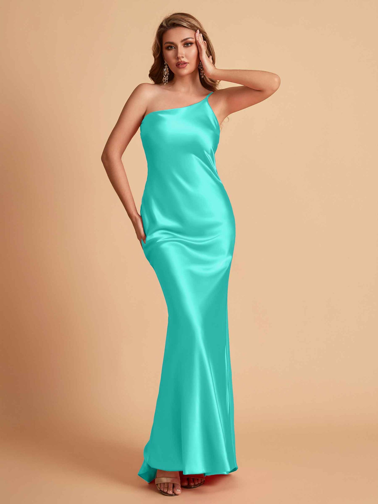 Sexy Silky Satin Sheath One Shoulder Comfy Long Bridesmaid Dresses