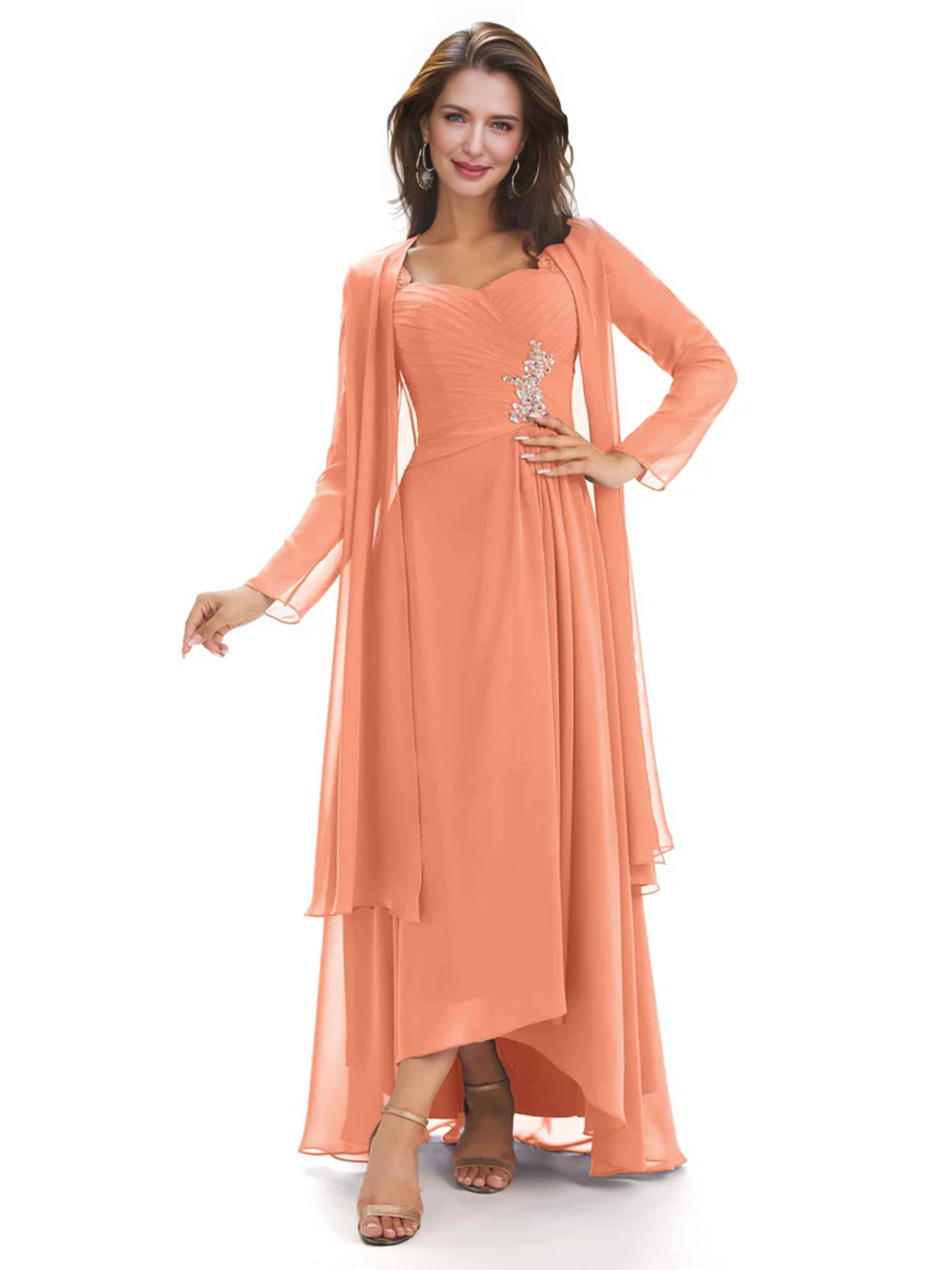 Elegant Asymmetric Neck Long A-Line Chiffon Mother of the Brides Dresses Mom Outfit