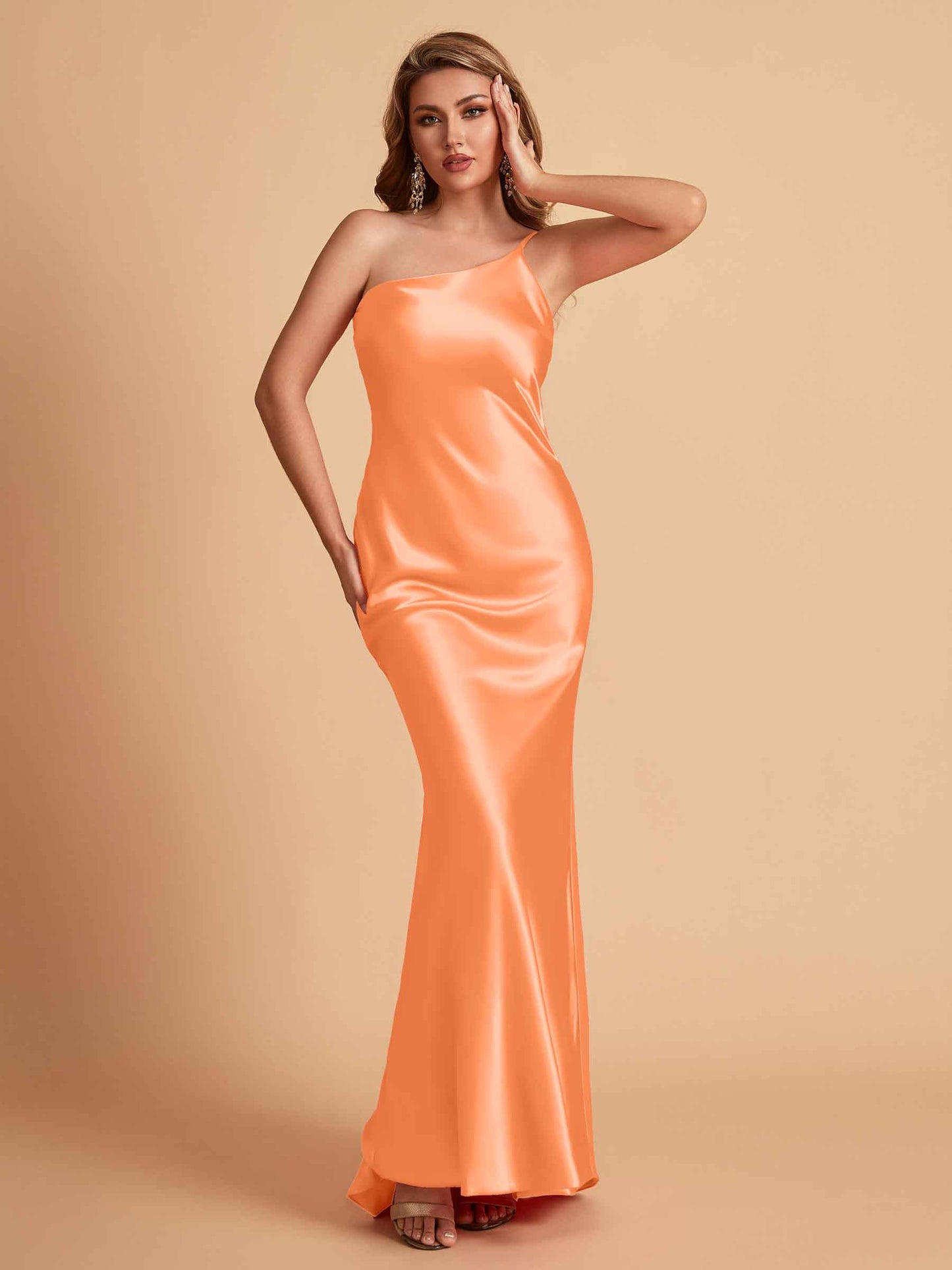 Sexy Silky Satin Sheath One Shoulder Comfy Long Bridesmaid Dresses