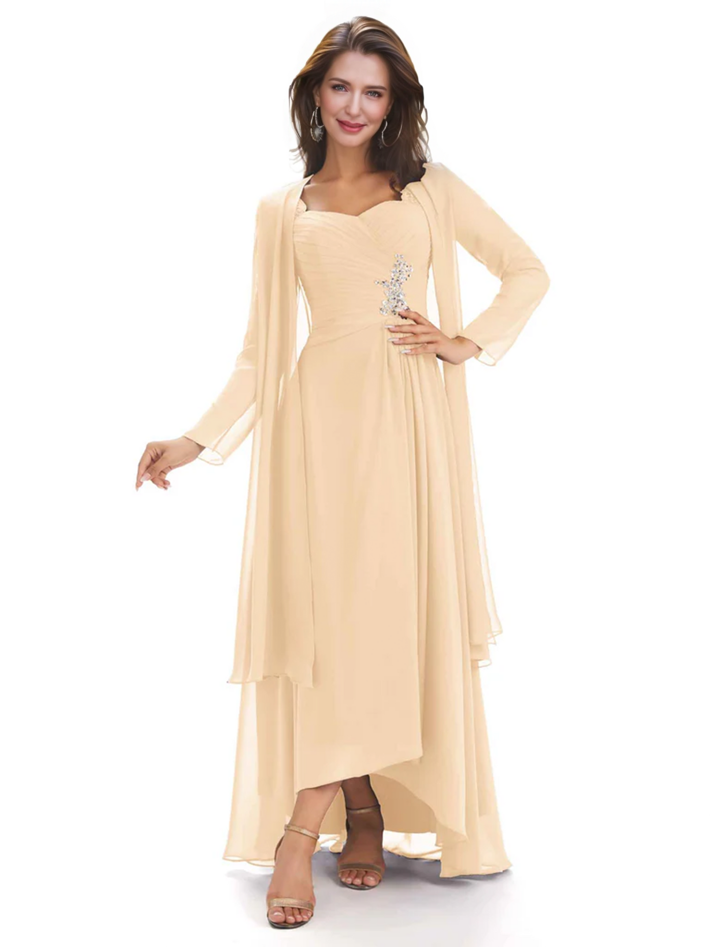 Elegant Asymmetric Neck Long A-Line Chiffon Mother of the Brides Dresses Mom Outfit