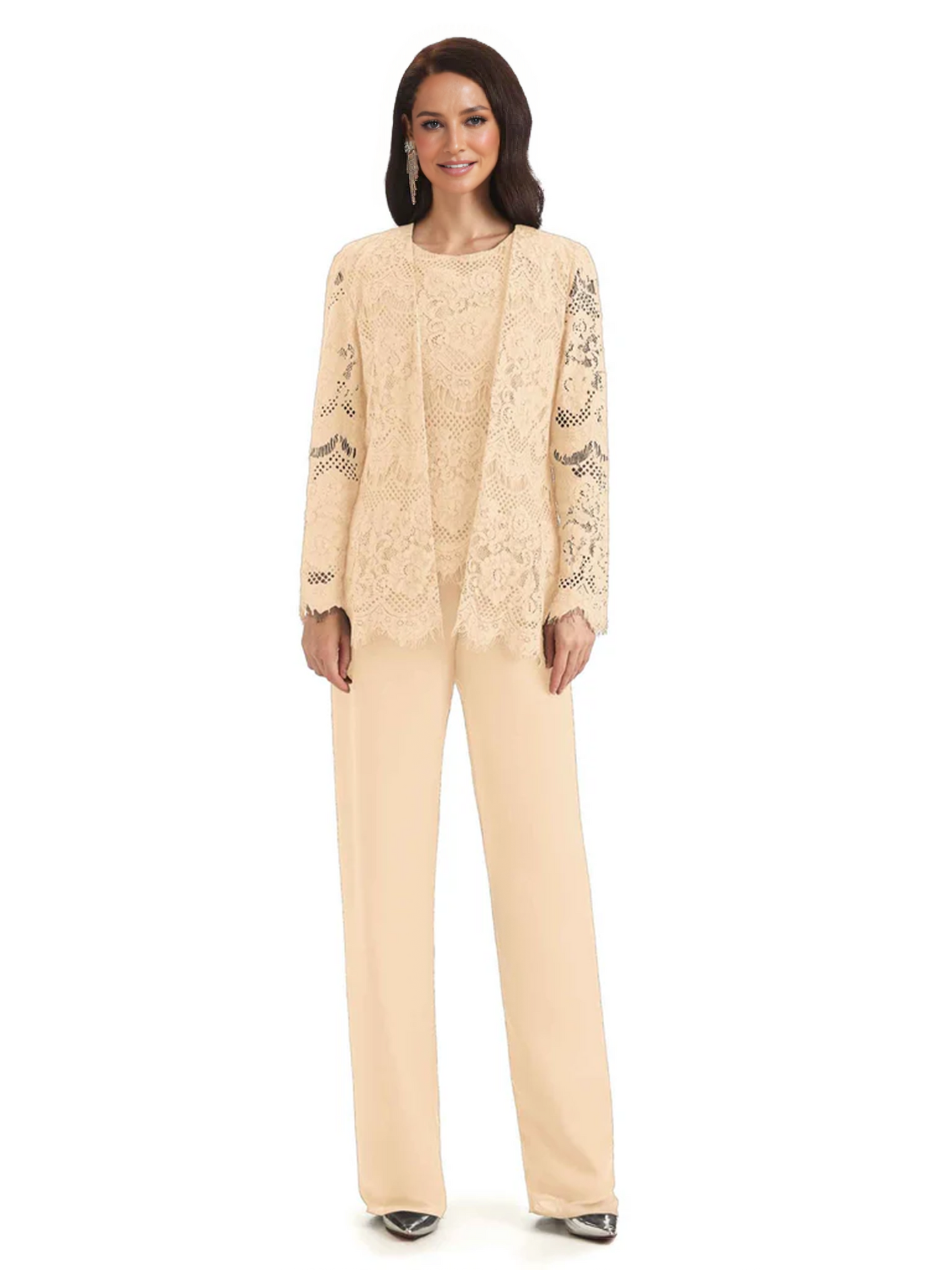 3 PCS Lace Lace Chiffon Long Sleeves Mother of the Brides Dresses Suits