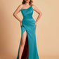 Elegant Silky Satin Mermaid One Shoulder With Pleats Long Bridesmaid Dresses