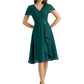Mother of the Bride Dress Knee-Length V-Neck Chiffon Gown with Ruched Bodice