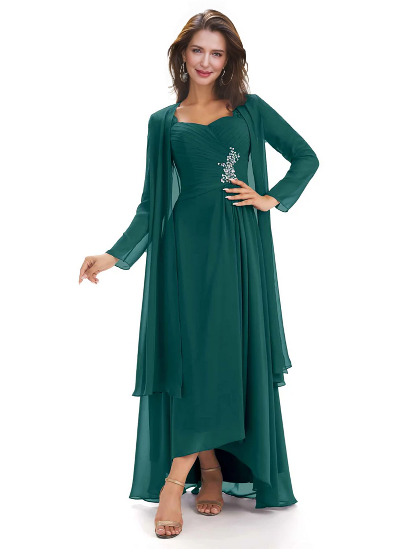 Elegant Asymmetric Neck Long A-Line Chiffon Mother of the Brides Dresses Mom Outfit