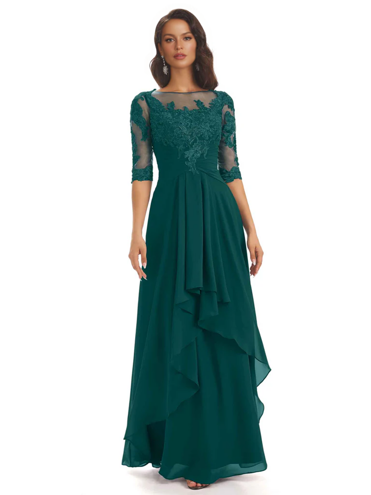 Elegant Lace A-line Chiffon Half Sleeves Mother of the Brides Dresses Floor Length