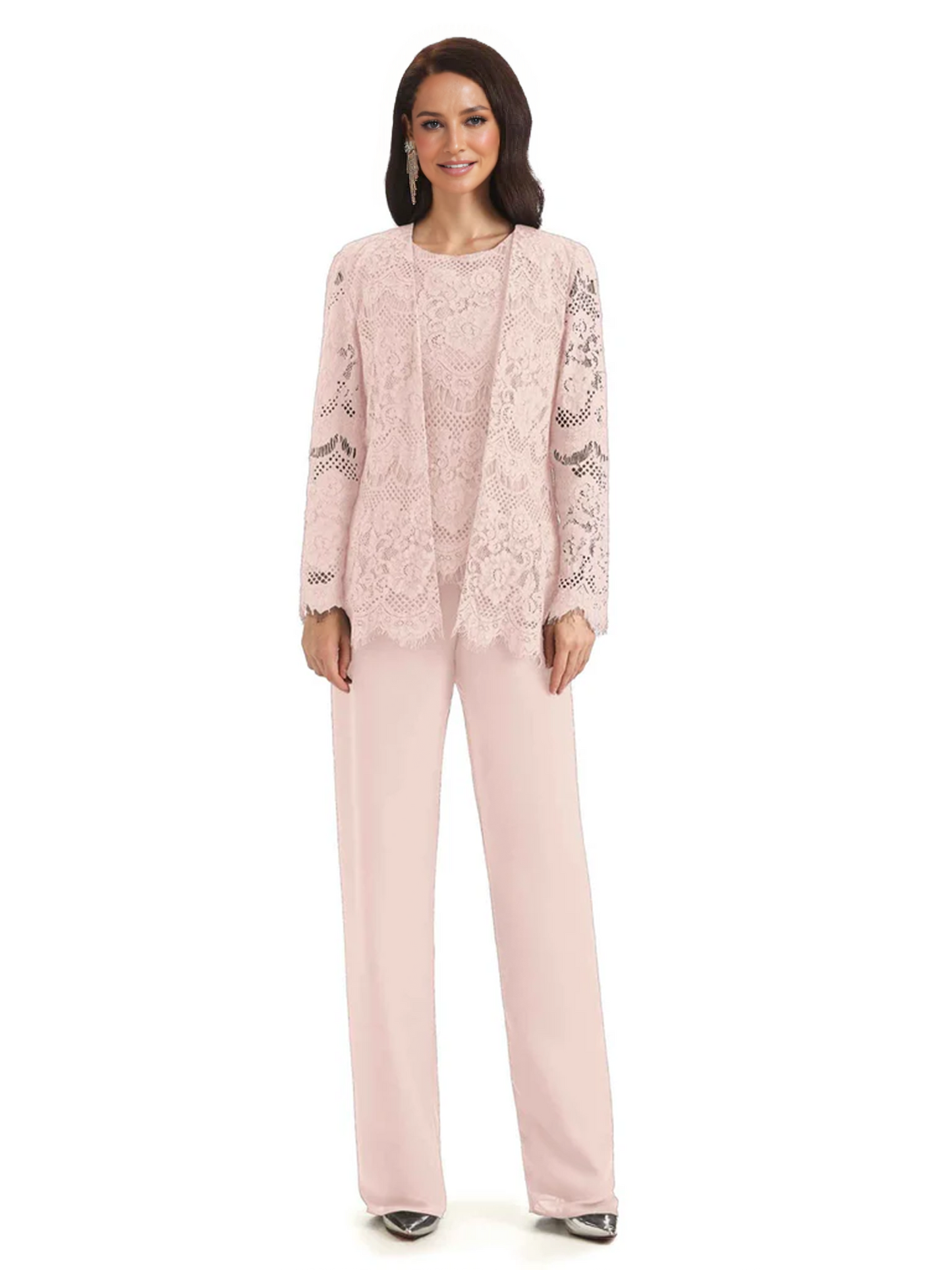 3 PCS Lace Lace Chiffon Long Sleeves Mother of the Brides Dresses Suits