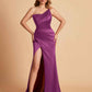 Elegant Silky Satin Mermaid One Shoulder With Pleats Long Bridesmaid Dresses