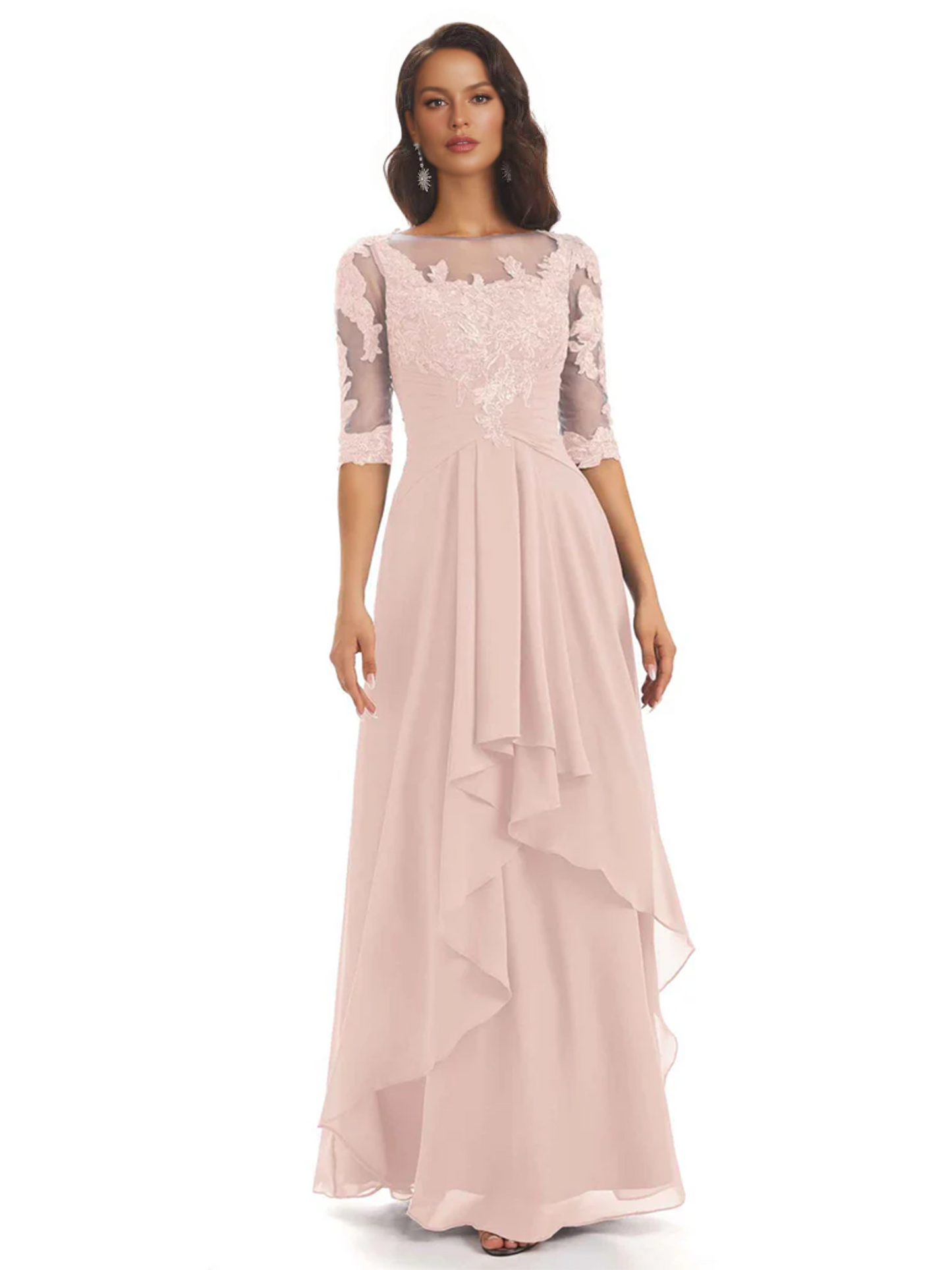 Elegant Lace A-line Chiffon Half Sleeves Mother of the Brides Dresses Floor Length