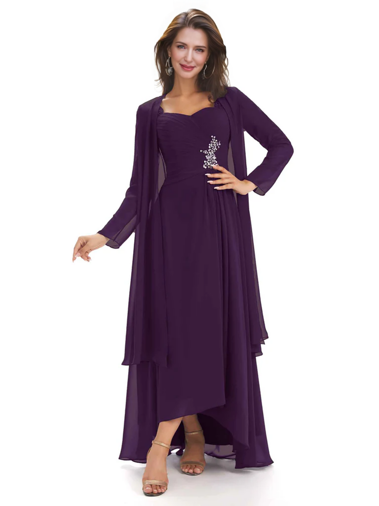 Elegant Asymmetric Neck Long A-Line Chiffon Mother of the Brides Dresses Mom Outfit