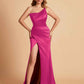 Elegant Silky Satin Mermaid One Shoulder With Pleats Long Bridesmaid Dresses